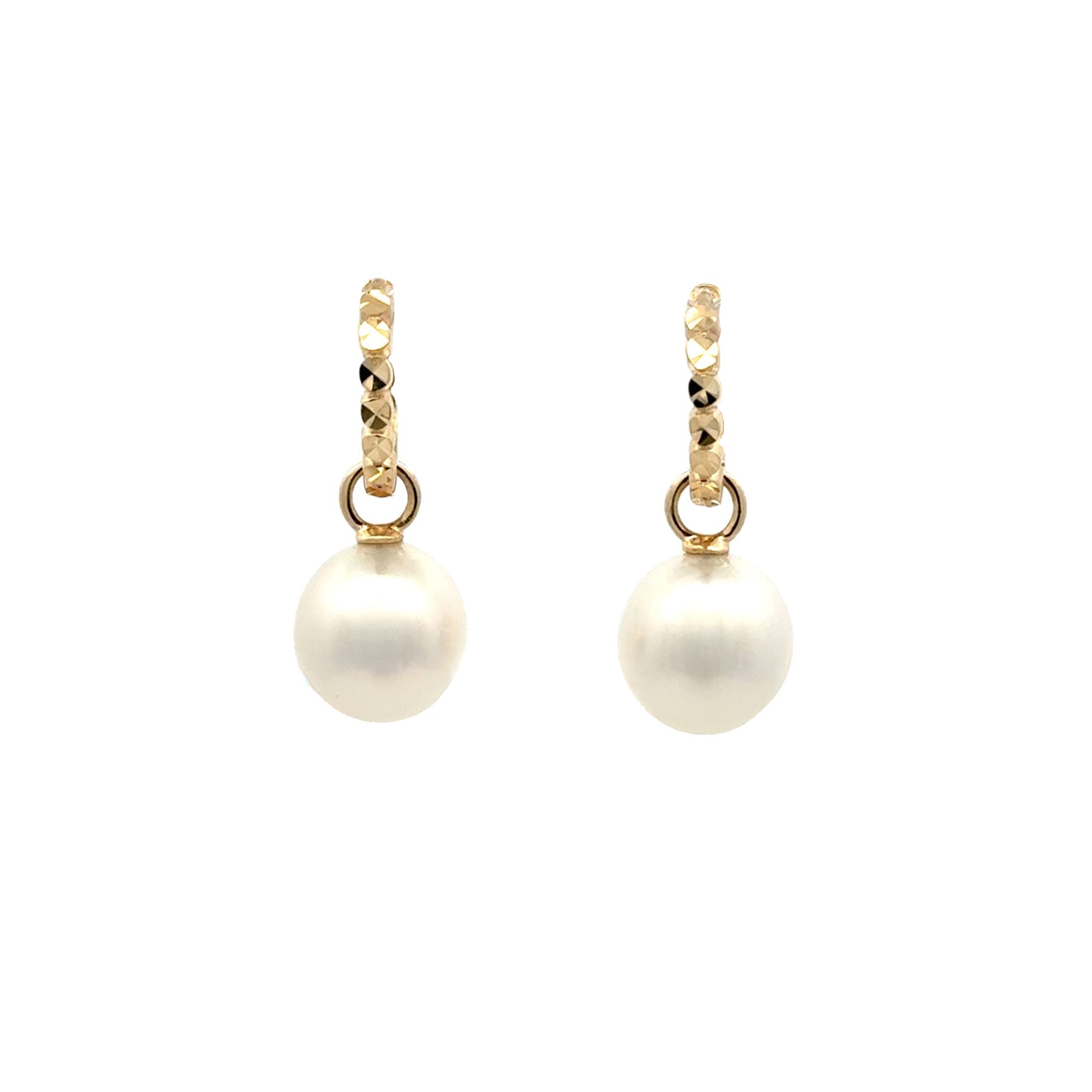 9K Yellow Gold Australian South Sea 9-10mm Cultured Pearl Huggie Earrings