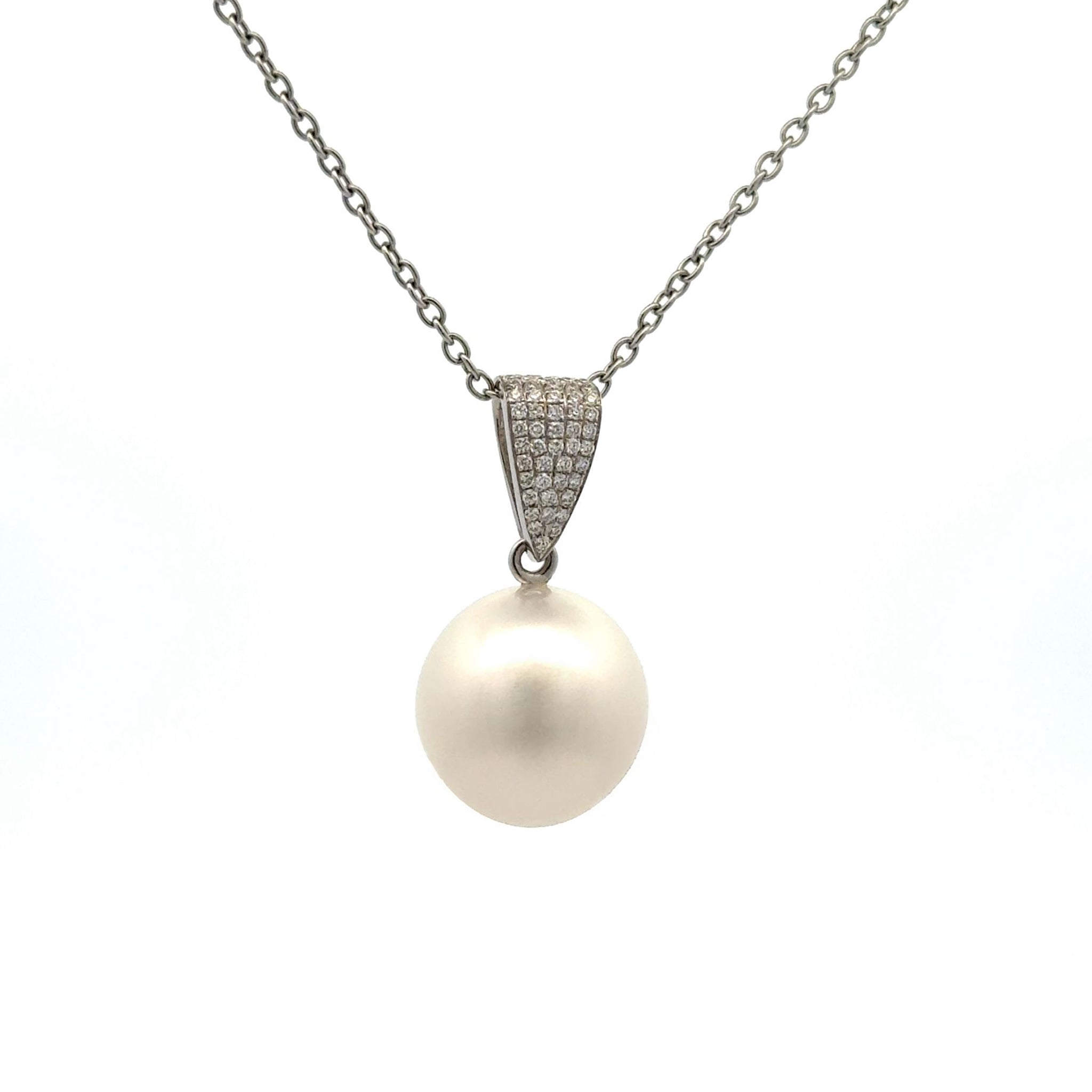 18K White Gold Australian South Sea Cultured Pearl and Diamond Pendant (price is for pendant only)