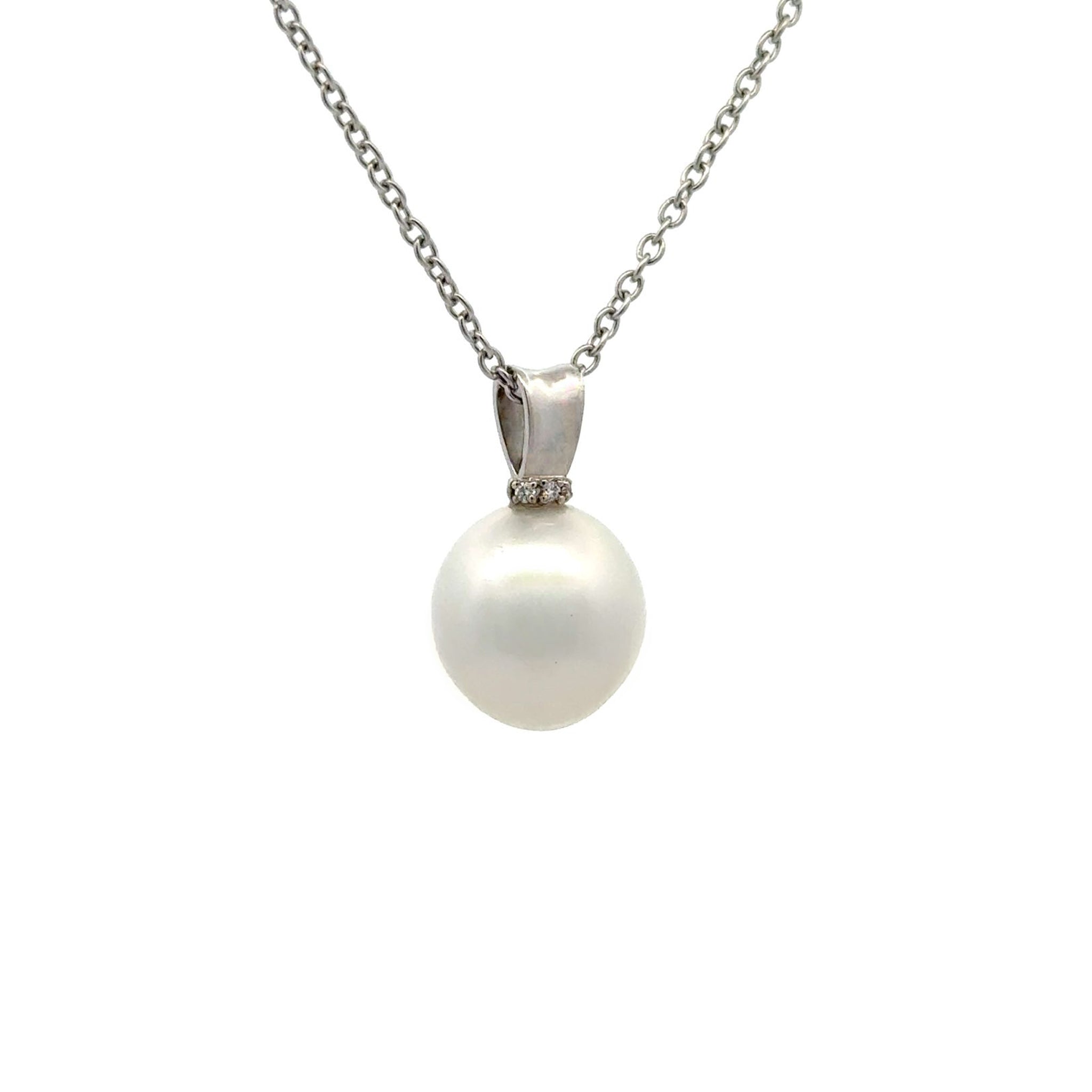 18K White Gold Australian South Sea 12-13mm Cultured Pearl and Diamond Pendant