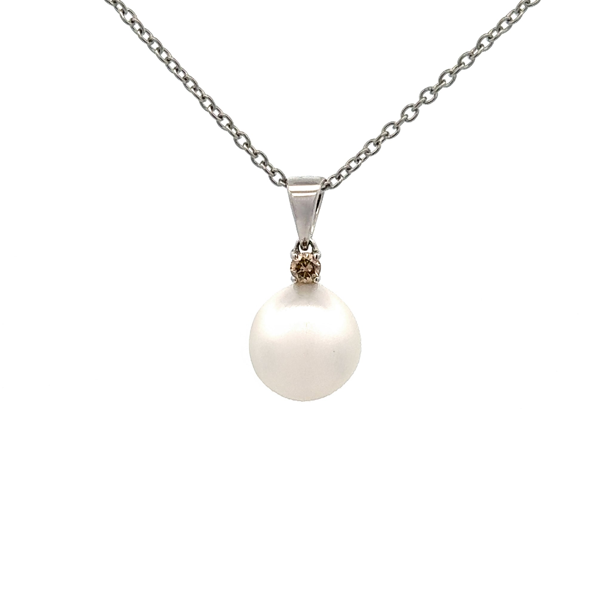 9K White Gold Australian South Sea 11-12mm Cultured Pearl and Argyle Diamond Pendant