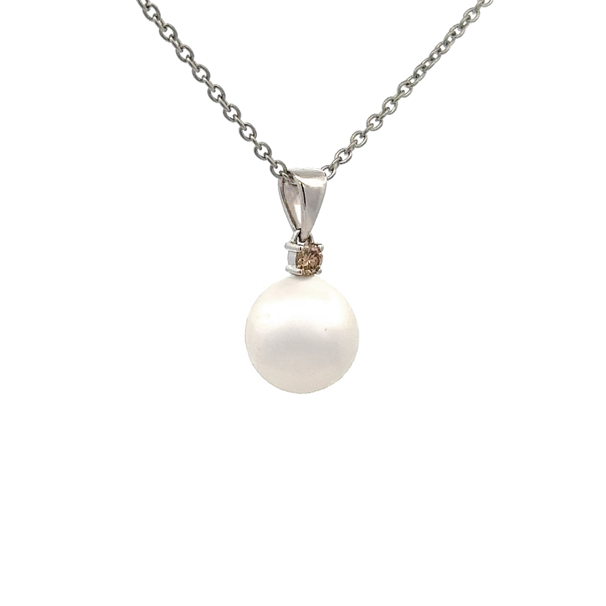 9K White Gold Australian South Sea 11-12mm Cultured Pearl and Argyle Diamond Pendant