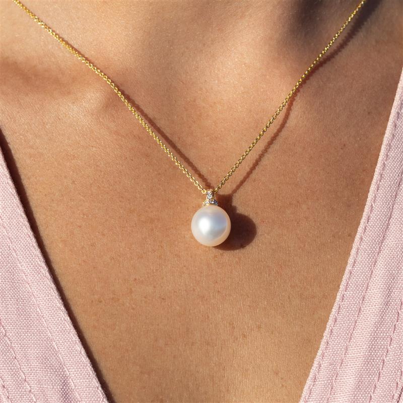 9K Yellow Gold Australian South Sea 12-13 mm Pearl and Argyle Diamond Pendant