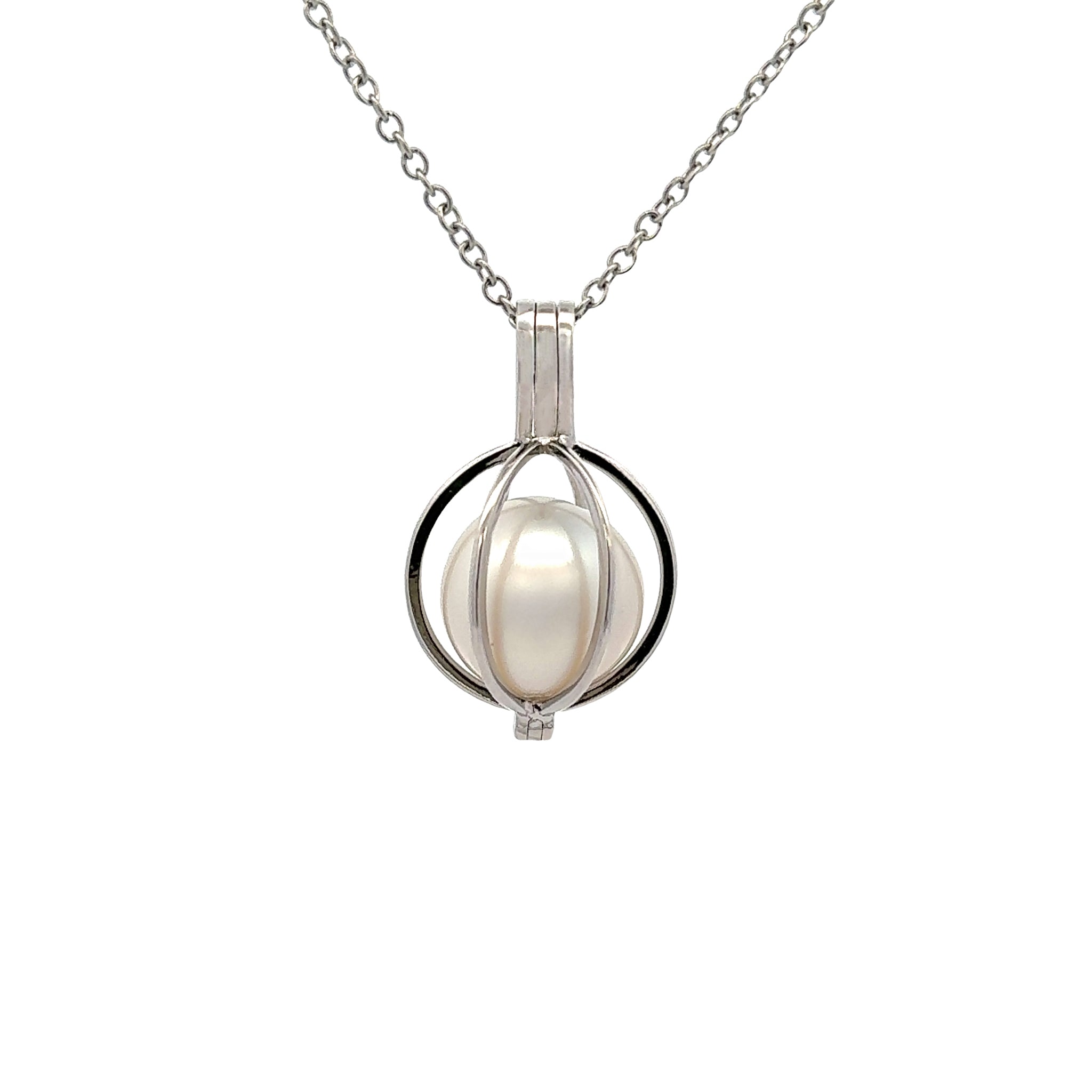 Sterling Silver Australian South Sea Cultured 12-13 mm Pearl Large Cage Pendant