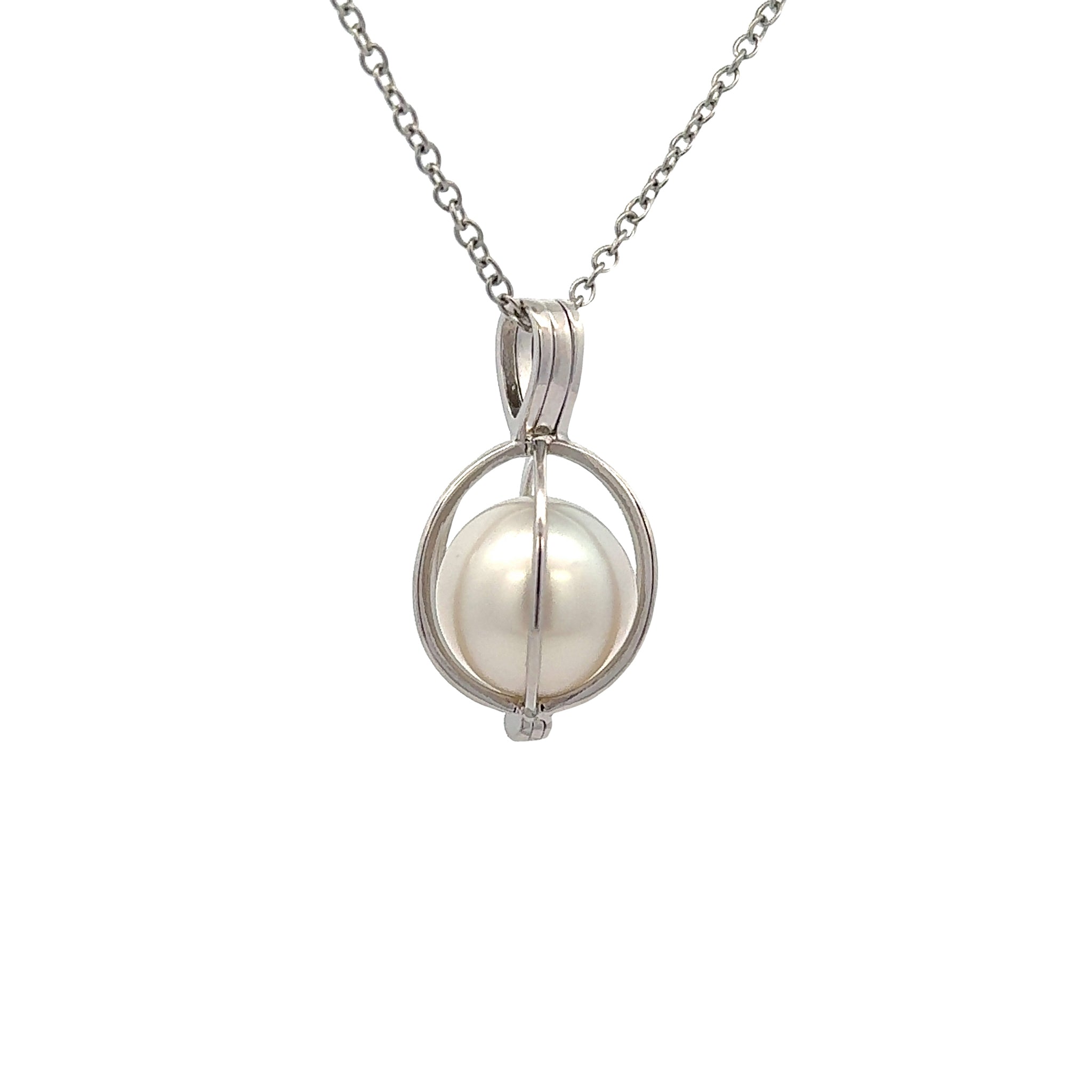 Sterling Silver Australian South Sea Cultured 12-13 mm Pearl Large Cage Pendant