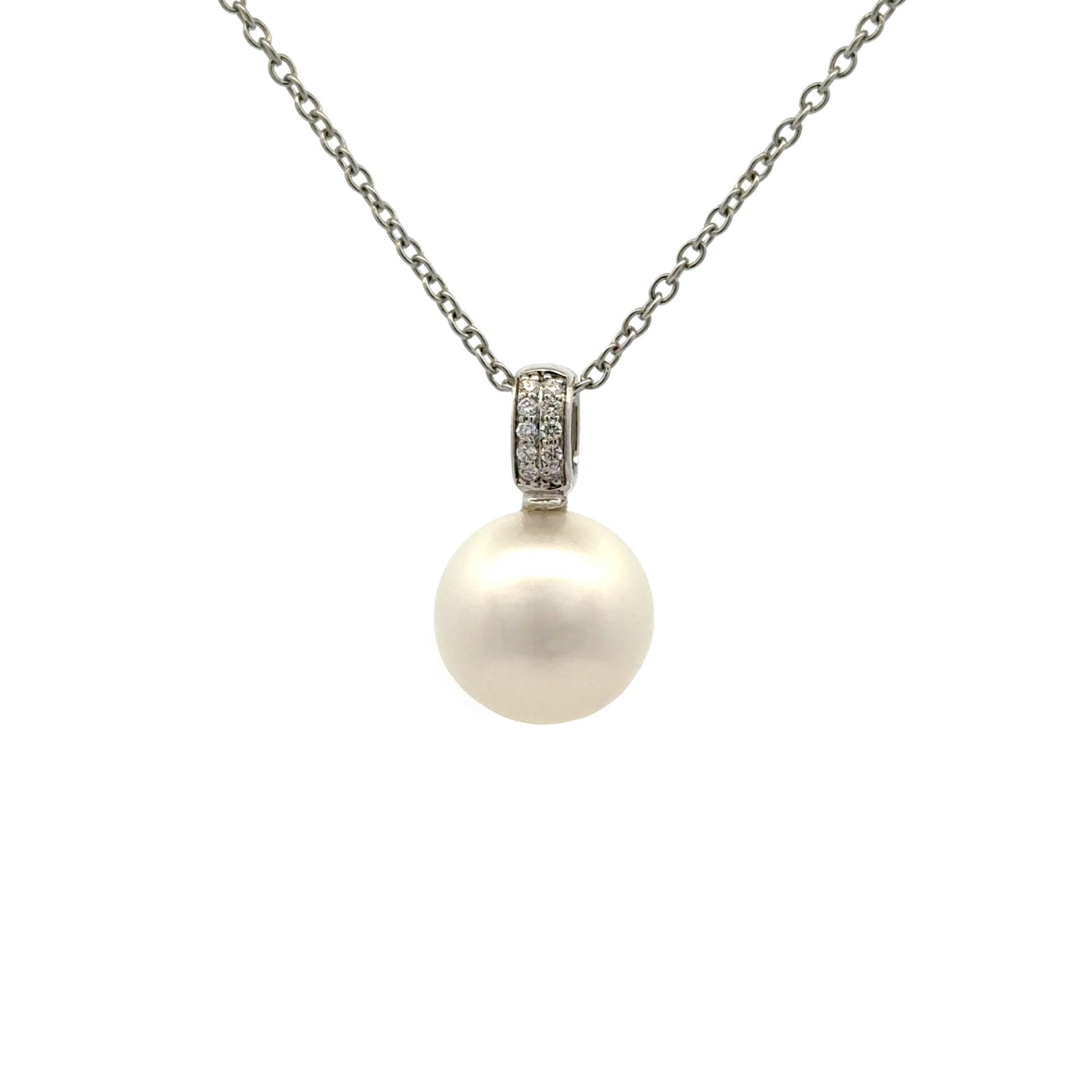 18K White Gold Australian South Sea Cultured Pearl and Diamond Pendant