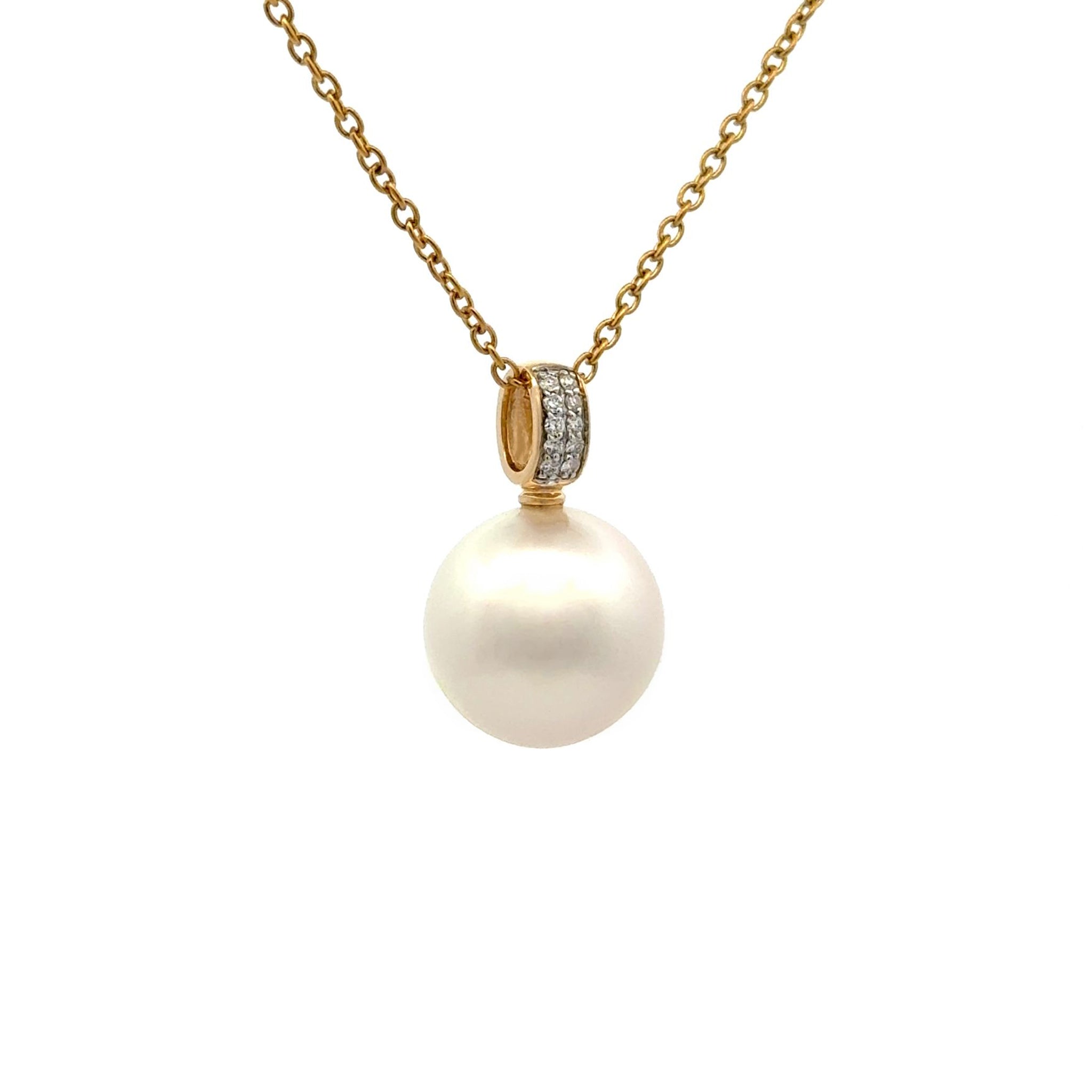 18K Yellow Gold Australian South Sea 14-15mm Cultured Pearl and Diamond Pendant