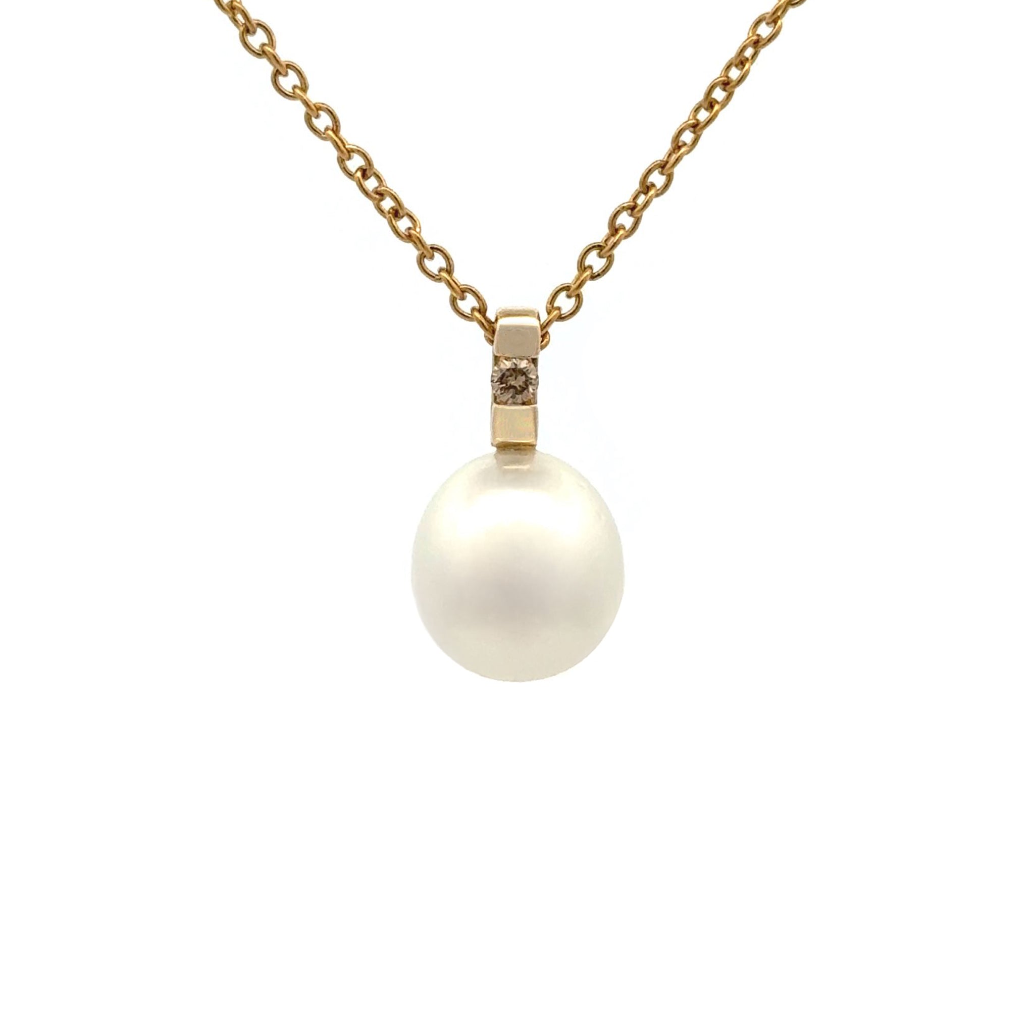 9K Yellow Gold Australian South Sea 10-11mm Cultured Pearl and Argyle Diamond Pendant