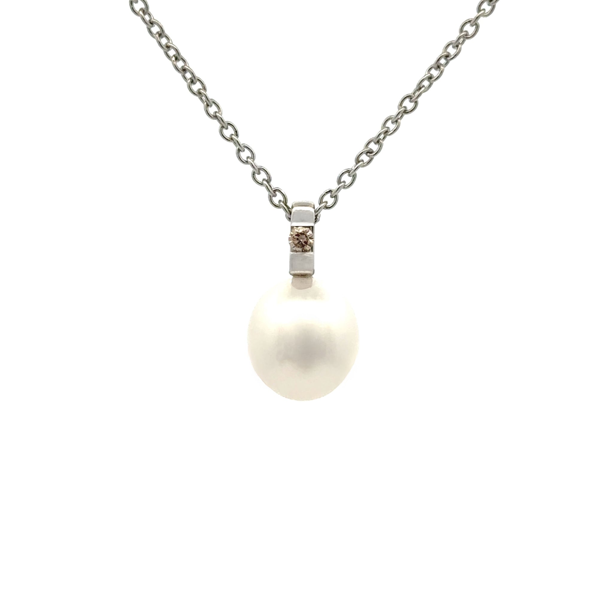 9K White Gold Australian South Sea 10-11mm Cultured Pearl and Argyle Diamond Pendant