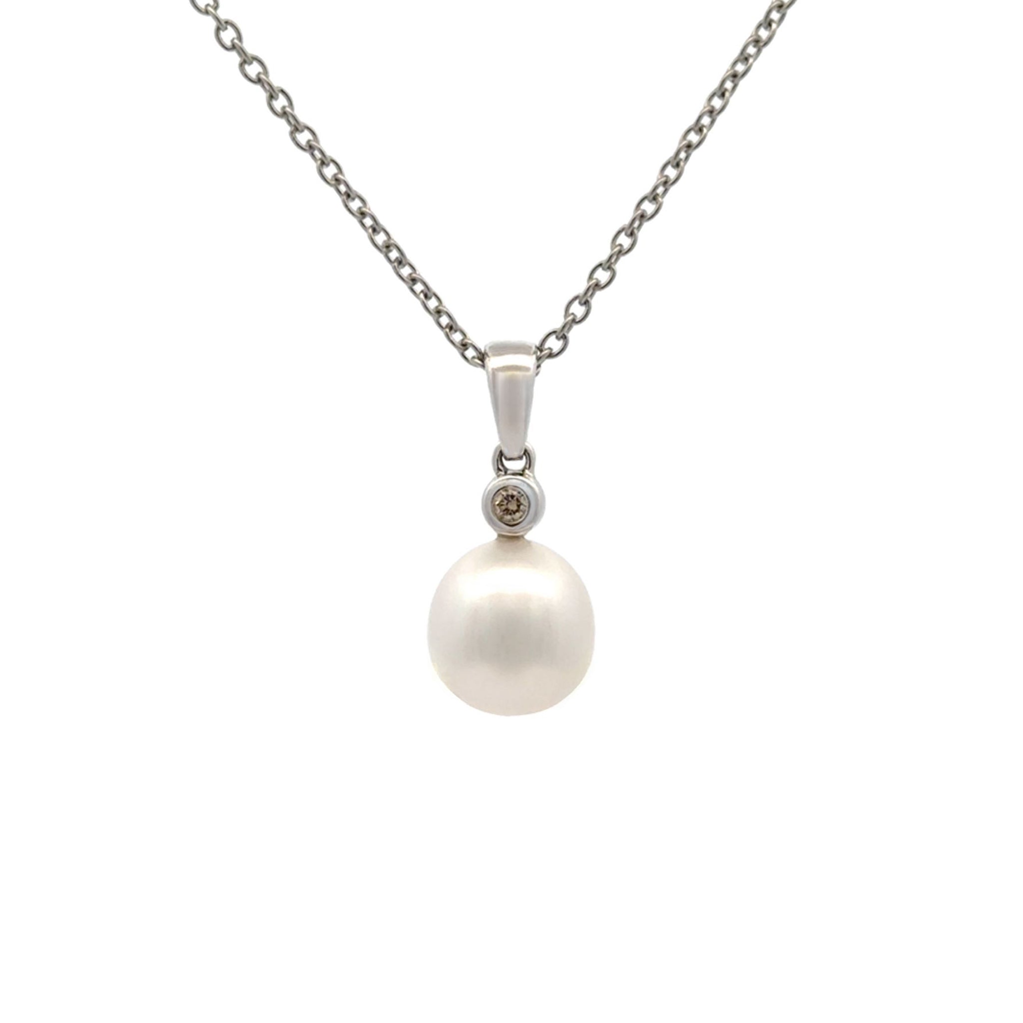 9K White Gold Australian South Sea 10-11mm Cultured Pearl and Argyle Diamond Pendant