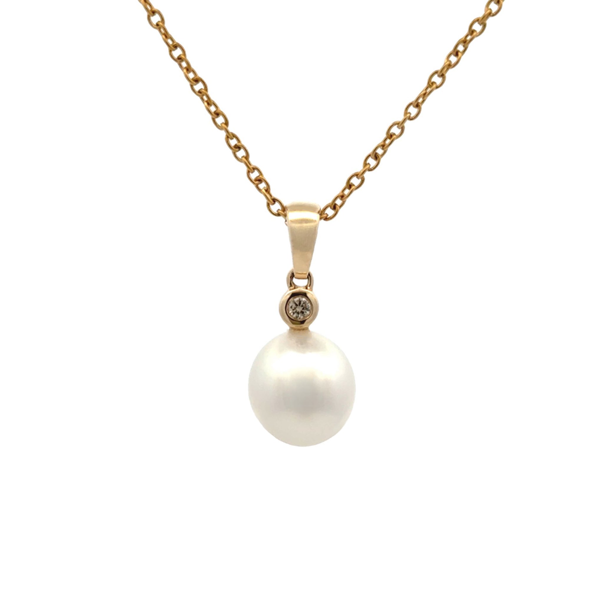 9K Yellow Gold Australian South Sea 10-11mm Cultured Pearl and Argyle Diamond Pendant