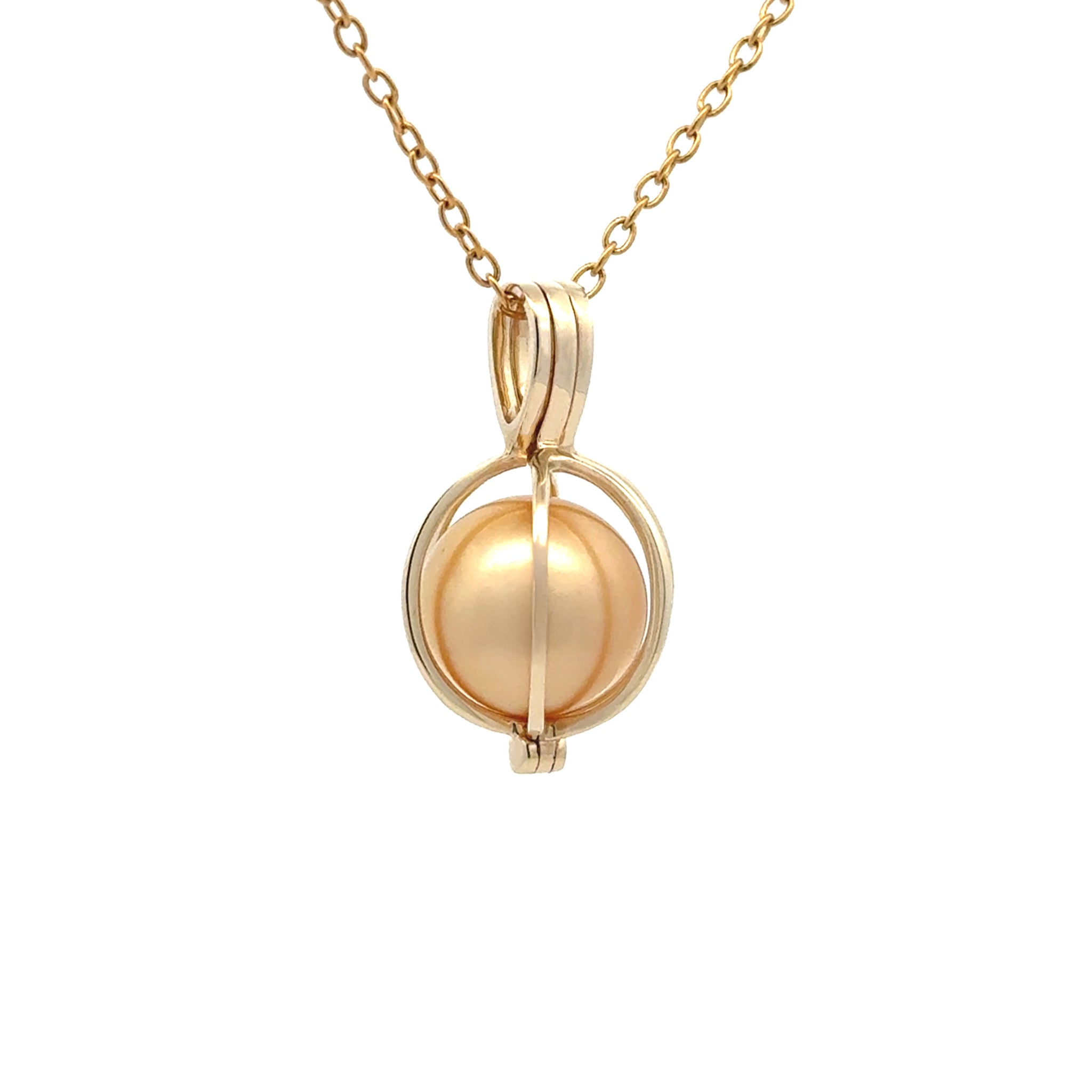 9K Yellow Gold South Sea 11-12 mm Cultured Pearl Cage Pendant