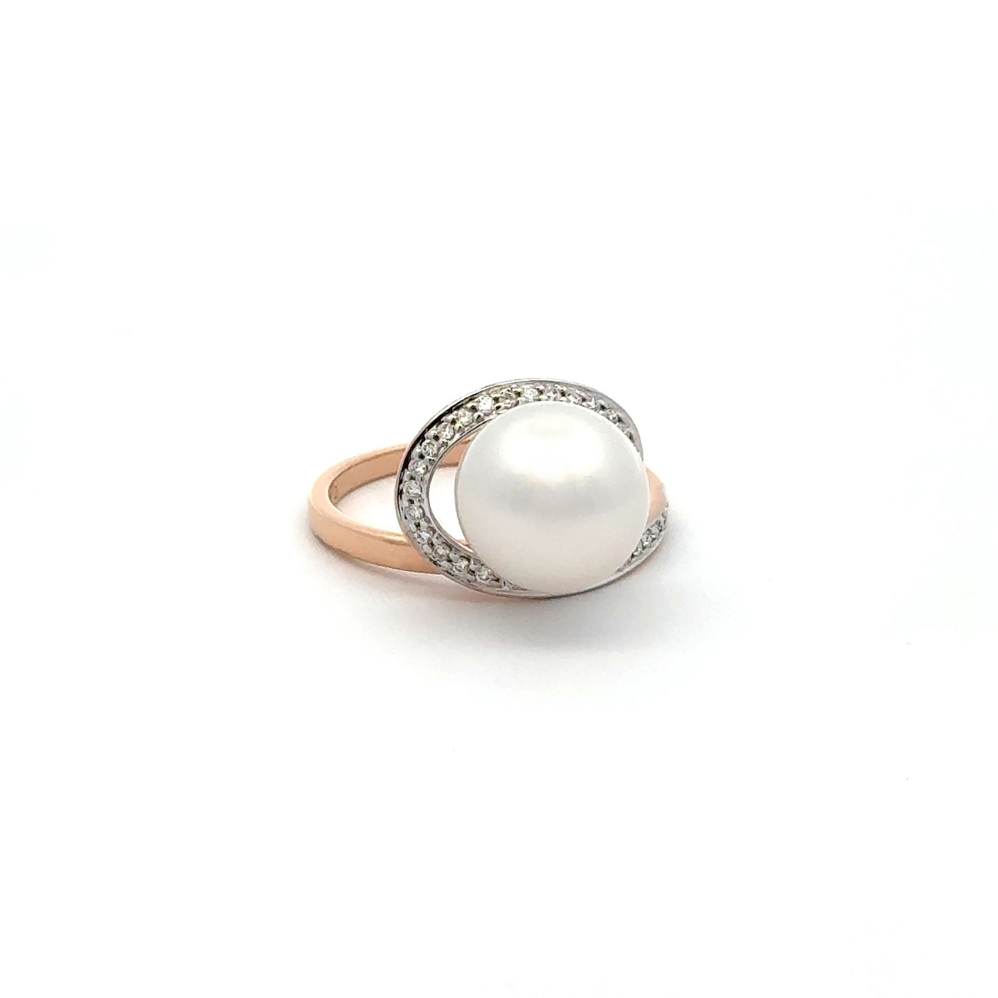 18K Rose Gold Australian South Sea 10-11mm Cultured Pearl and Diamond Ring