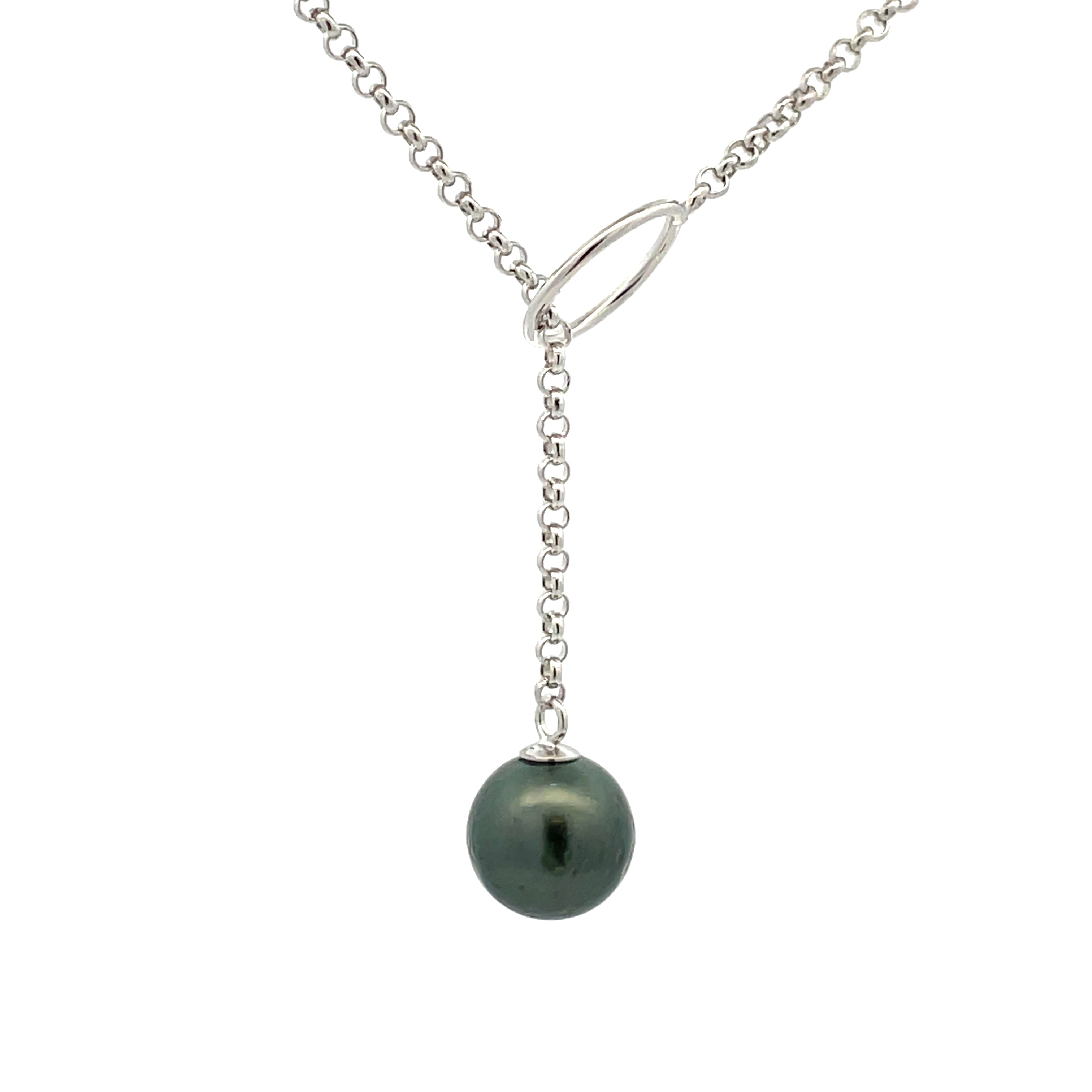 Sterling Silver Tahitian Cultured 9 - 10 mm Pearl Necklace