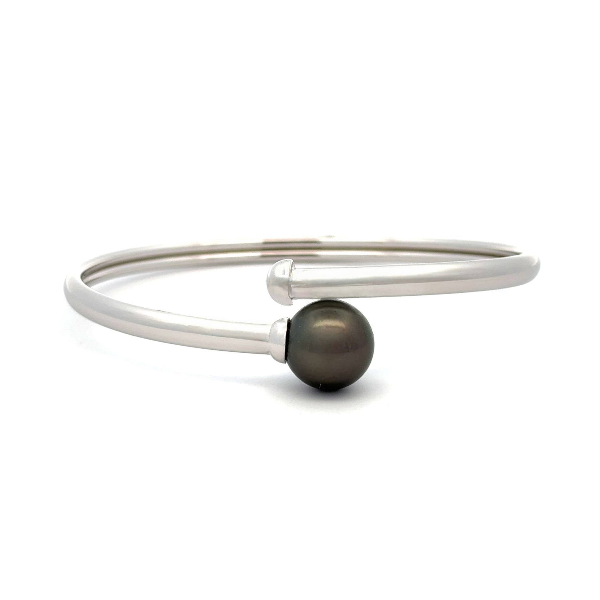 Sterling Silver Tahitian 11-12 mm Cultured Pearl Bangle