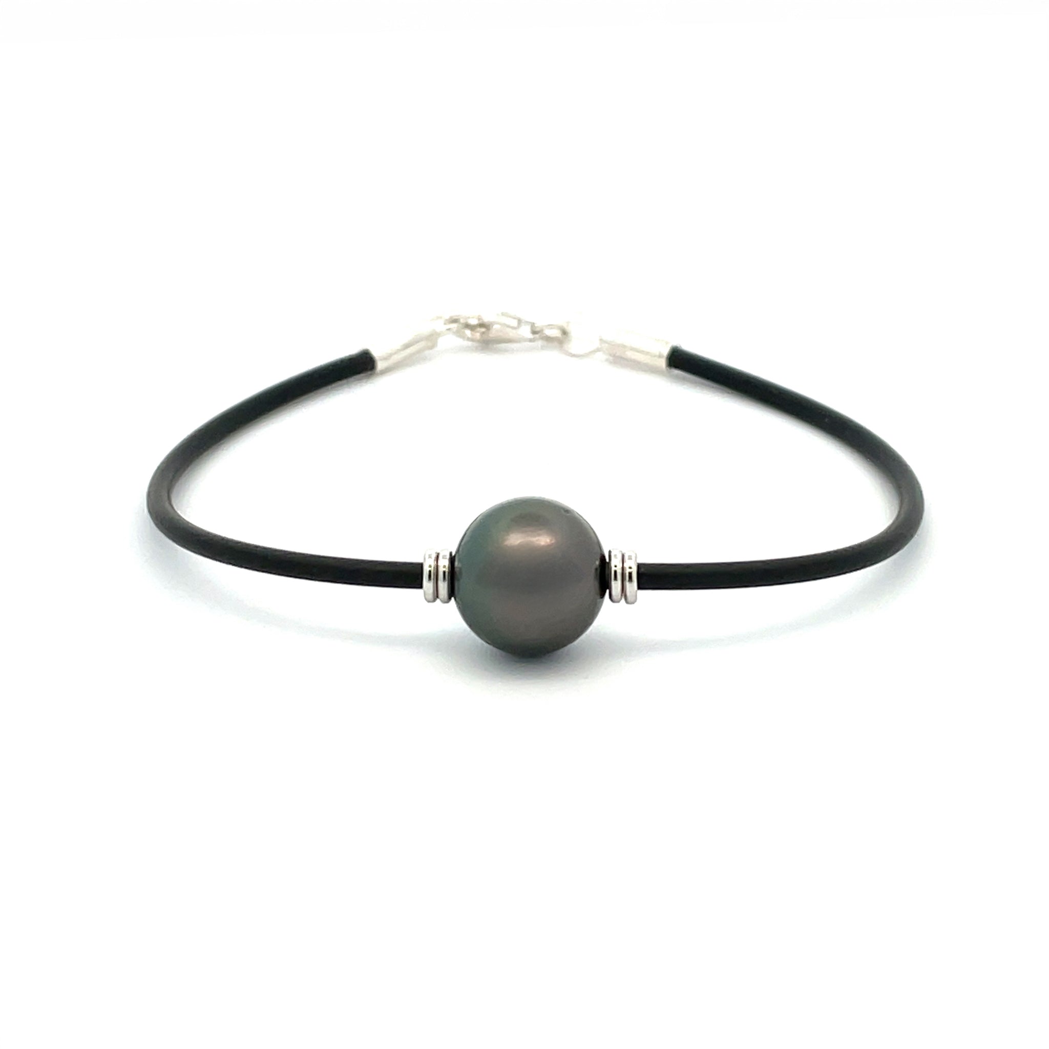 Sterling Silver Tahitian 11-12mm Cultured Pearl Neoprene Bracelet