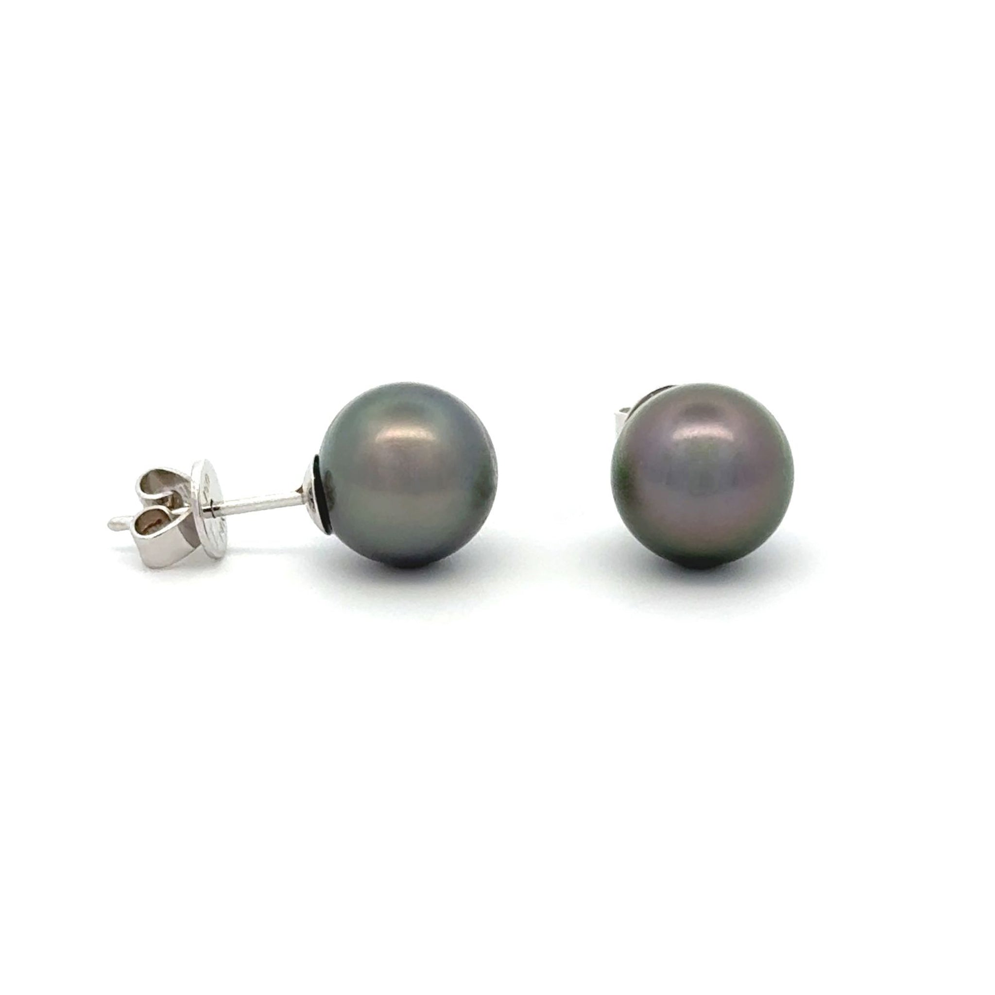 18K White Gold Tahitian 9-10mm Cultured Pearl Stud Earrings