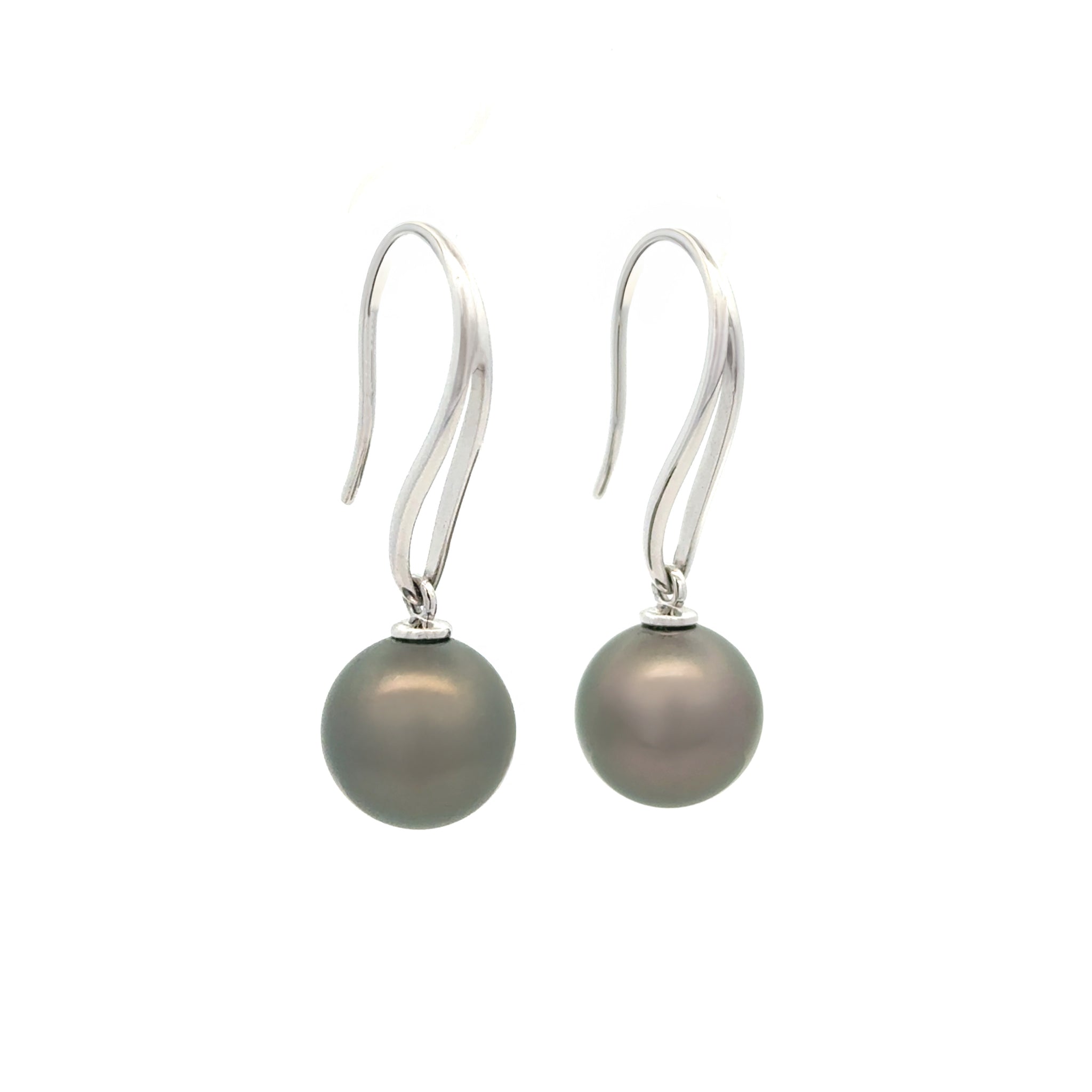 18K White Gold Tahitian 11-12mm Cultured Pearl Hook Earrings