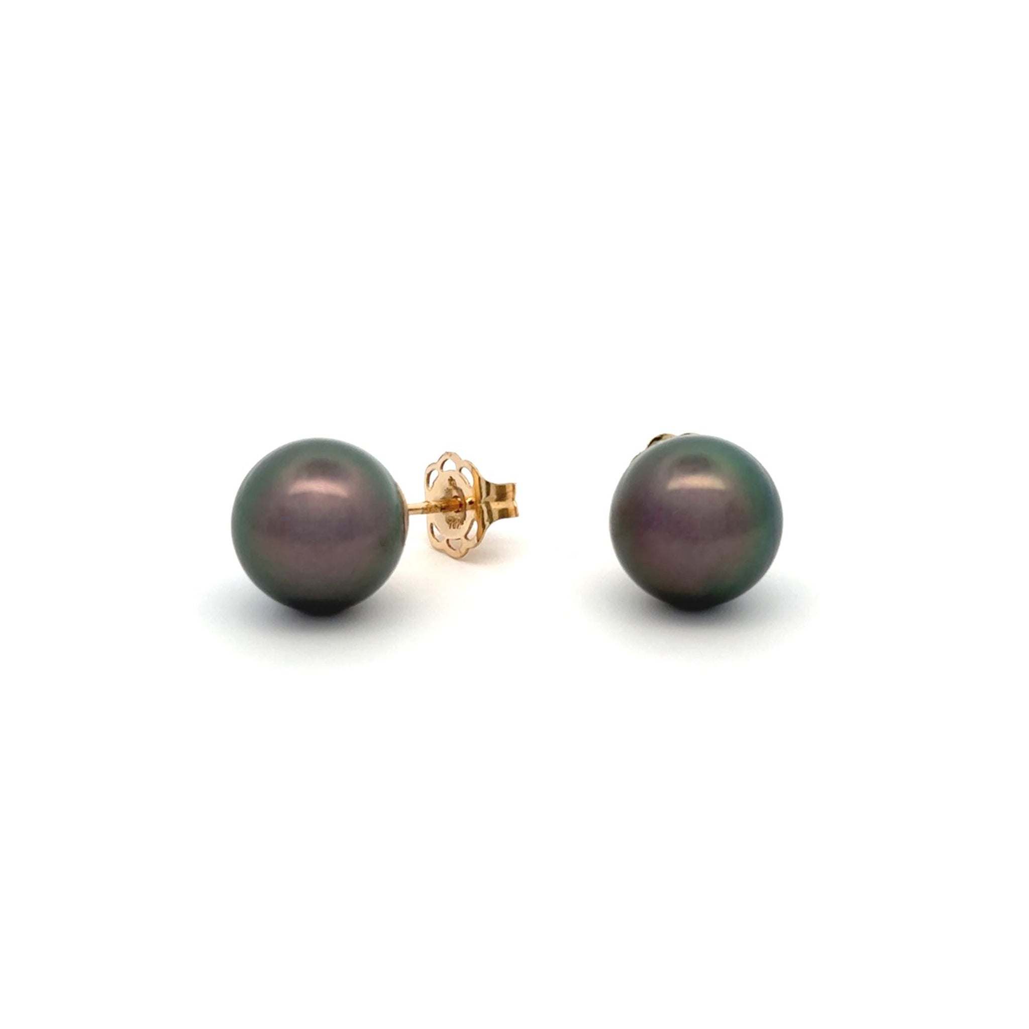 18K Yellow Gold Tahitian 10-11mm Cultured Pearl Stud Earrings