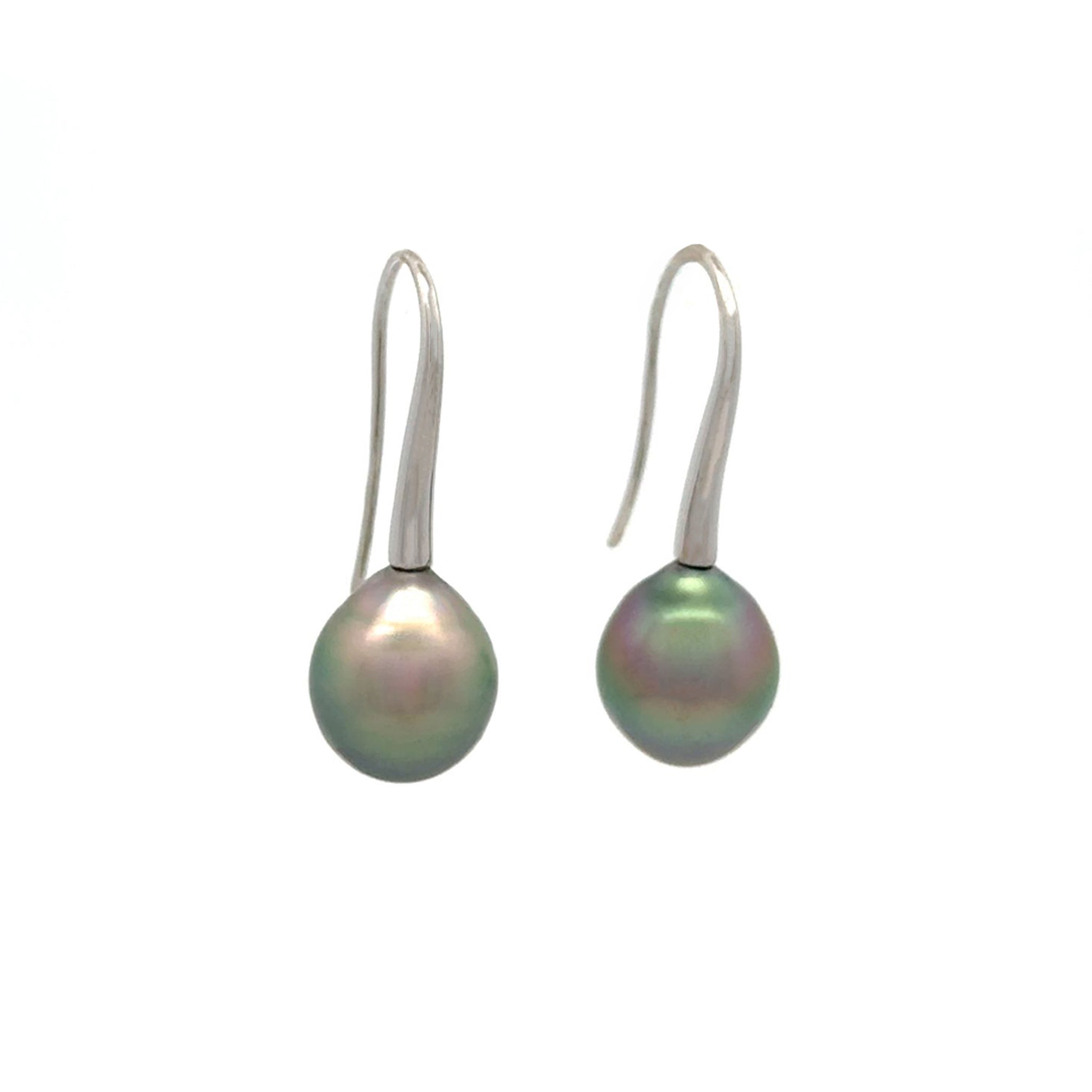 18K White Gold Tahitian 10-11mm Cultured Pearl Hook Earrings