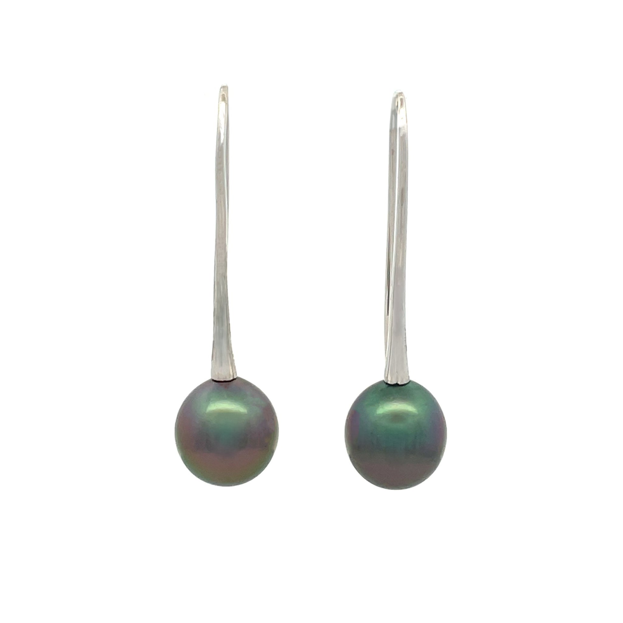 9K White Gold Tahitian 10-11 mm Cultured Pearl Hook Earrings