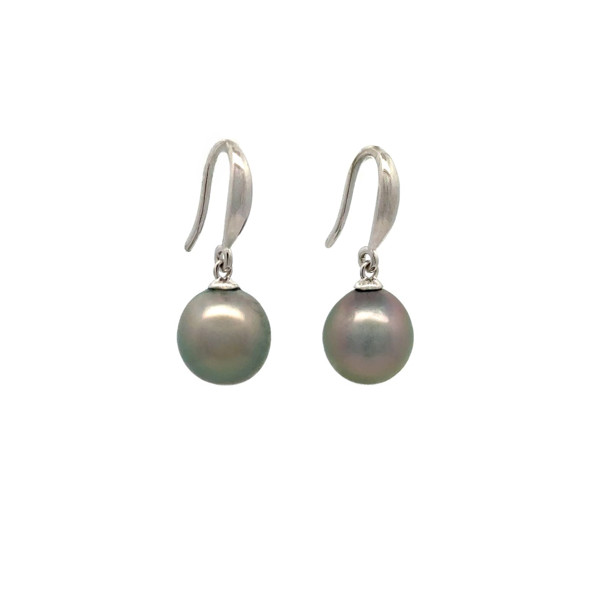 Sterling Silver Tahitian Cultured 9-10 mm Pearl Hook Earrings