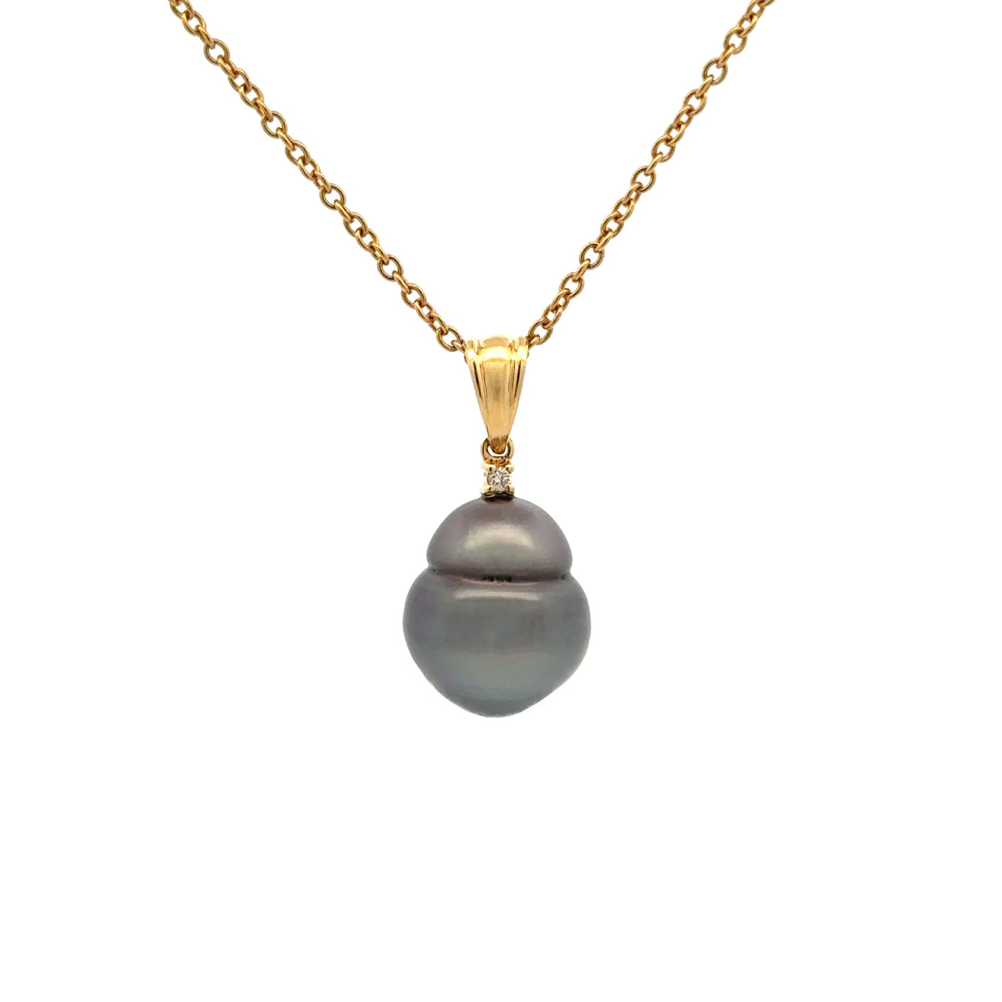 18K Yellow Gold Tahitian 12-13mm Cultured Black Pearl Pendant