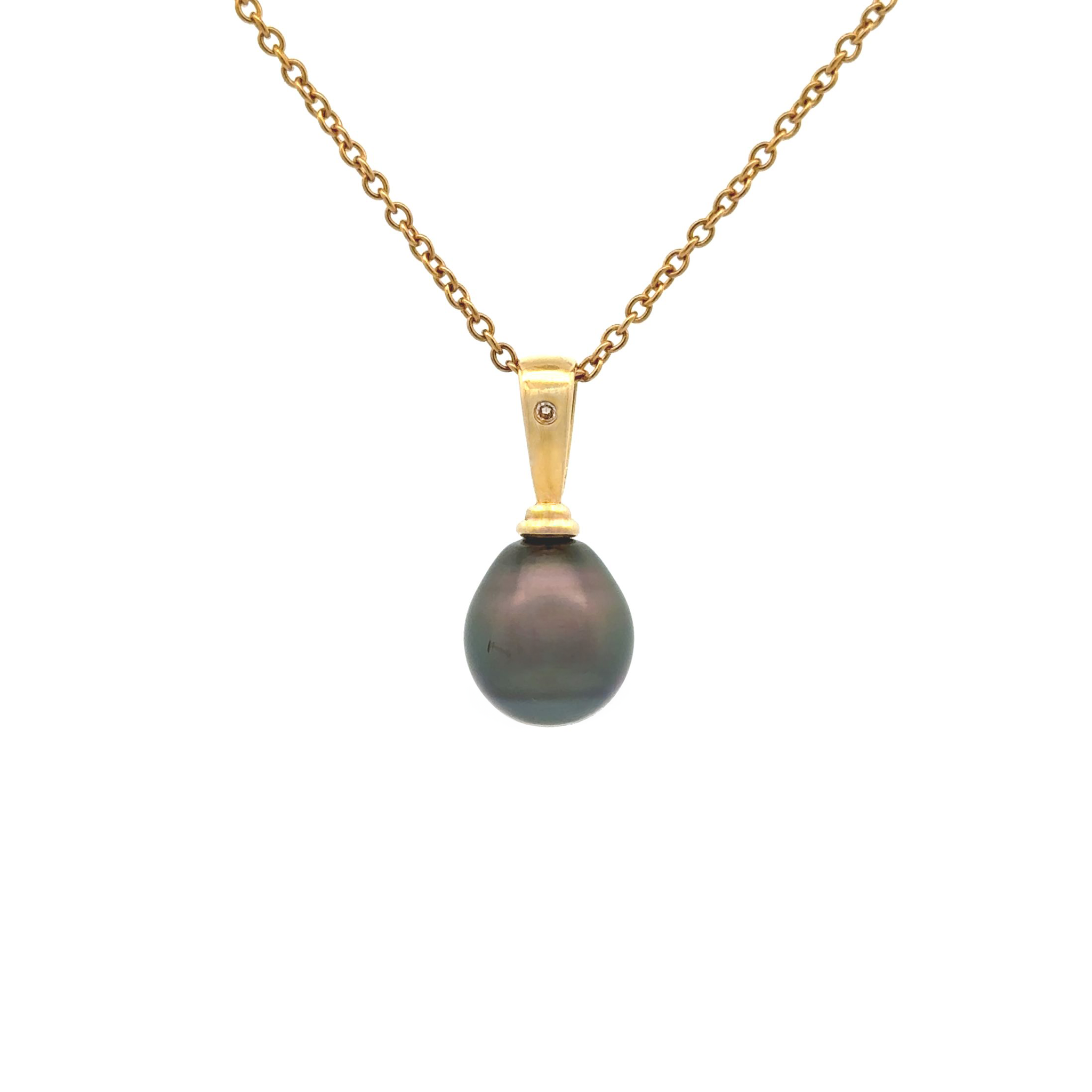 18K Yellow Gold Tahitian 10-11mm Cultured Pearl and Diamond Pendant