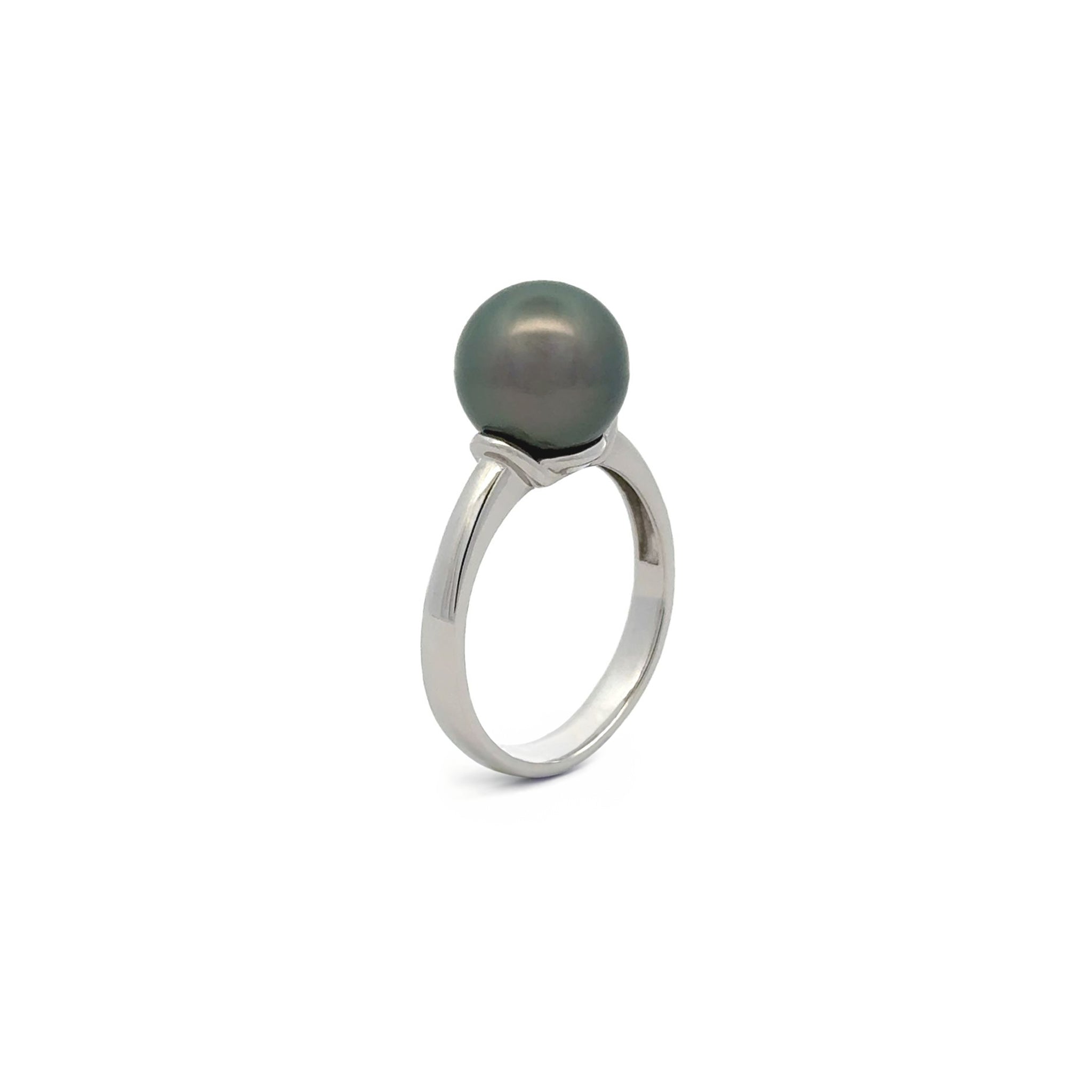 9K White Gold Tahitian 9-10mm Cultured Pearl Ring