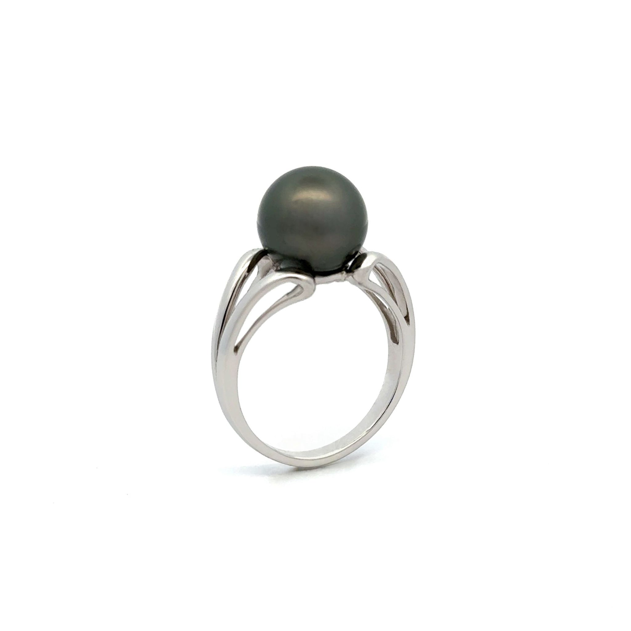 9K White Gold Tahitian Cultured 10-11mm Pearl Ring