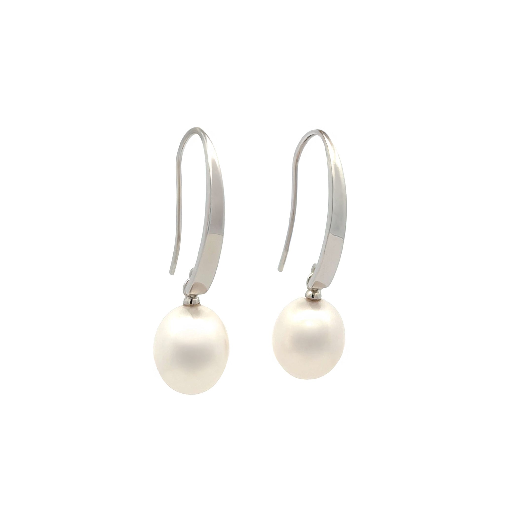 Sterling Silver Freshwater Pearl 9 -10 mm Hook Earrings