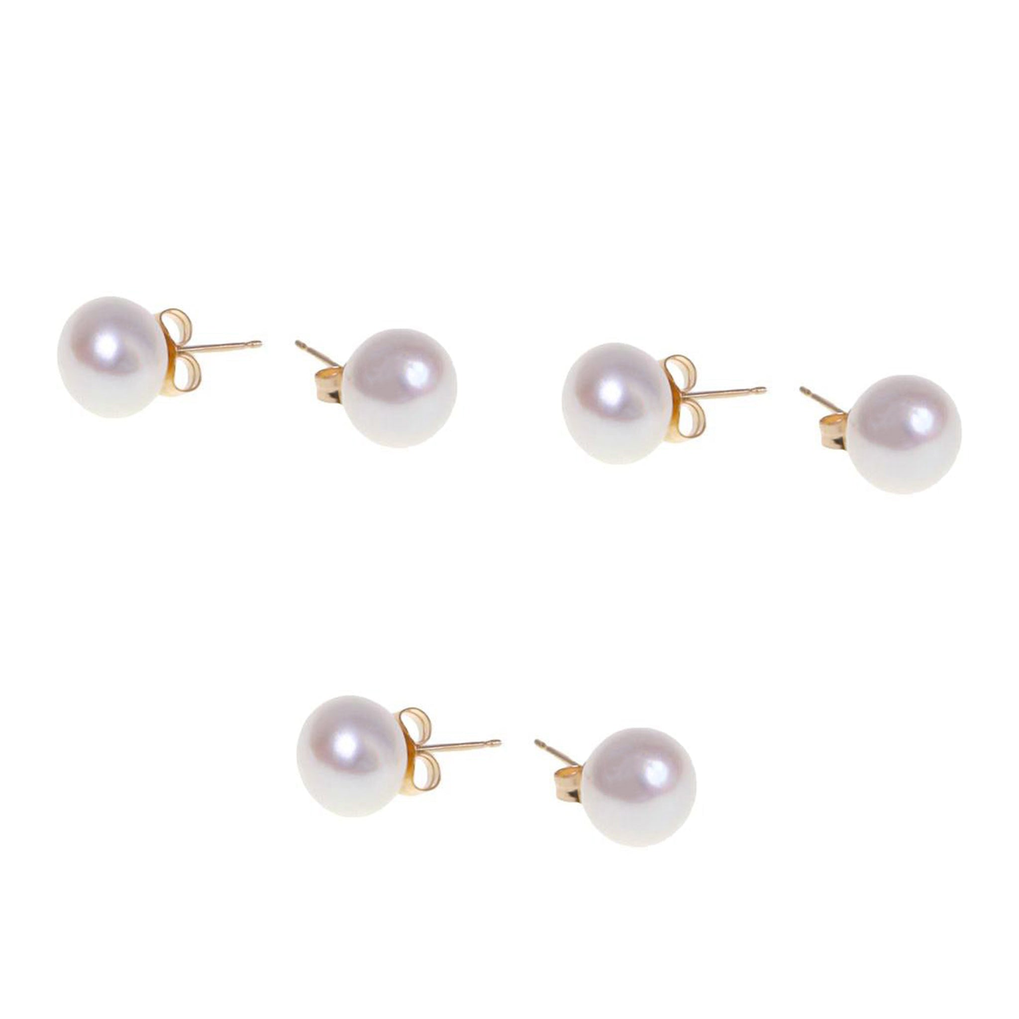 Bridal Party Three Set Bundle - 9K Yellow Gold Freshwater 8.5 - 9mm Pearl Stud Earrings