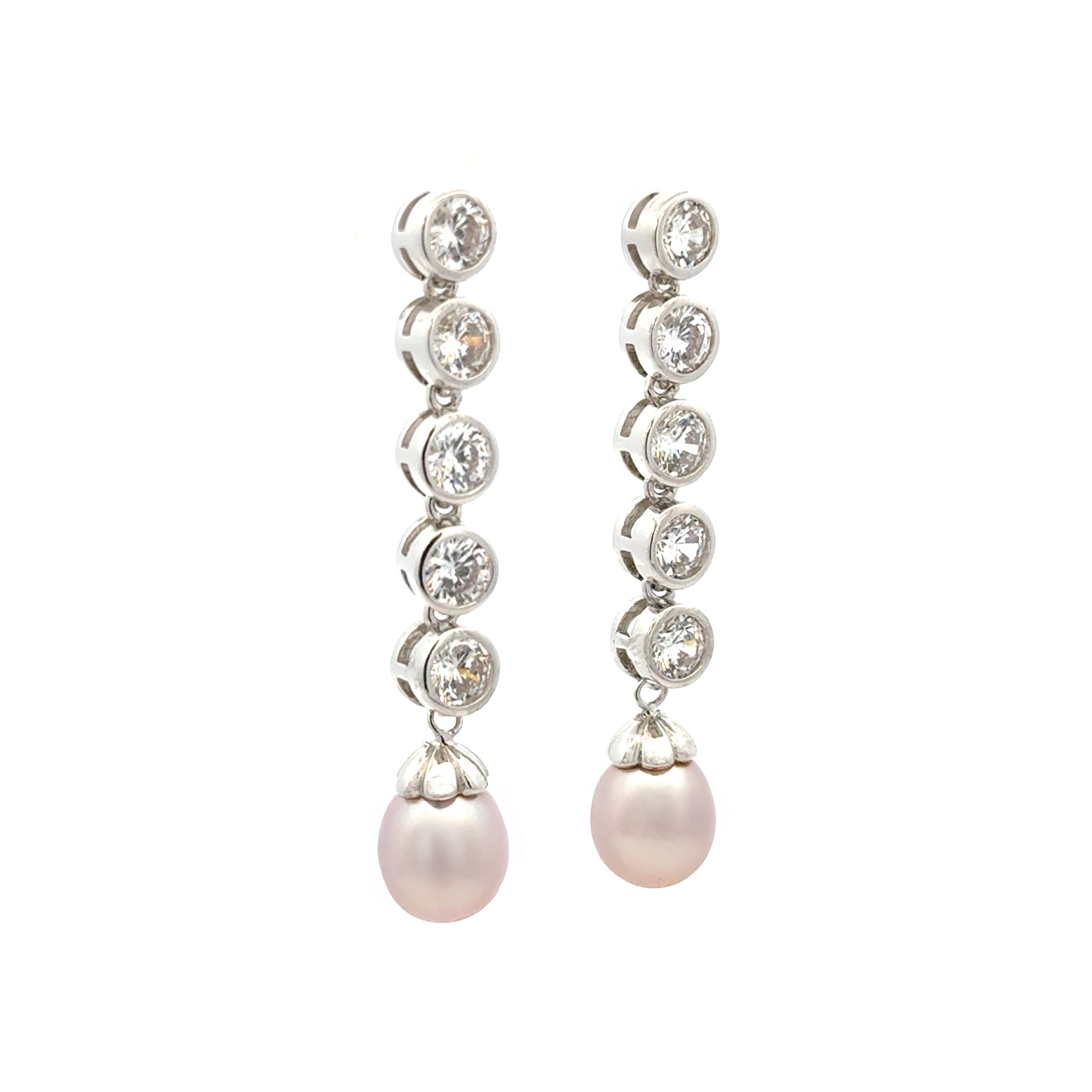 Sterling Silver Pink 8-9mm Freshwater Pearl & Swarovski Crystal Drop Earrings