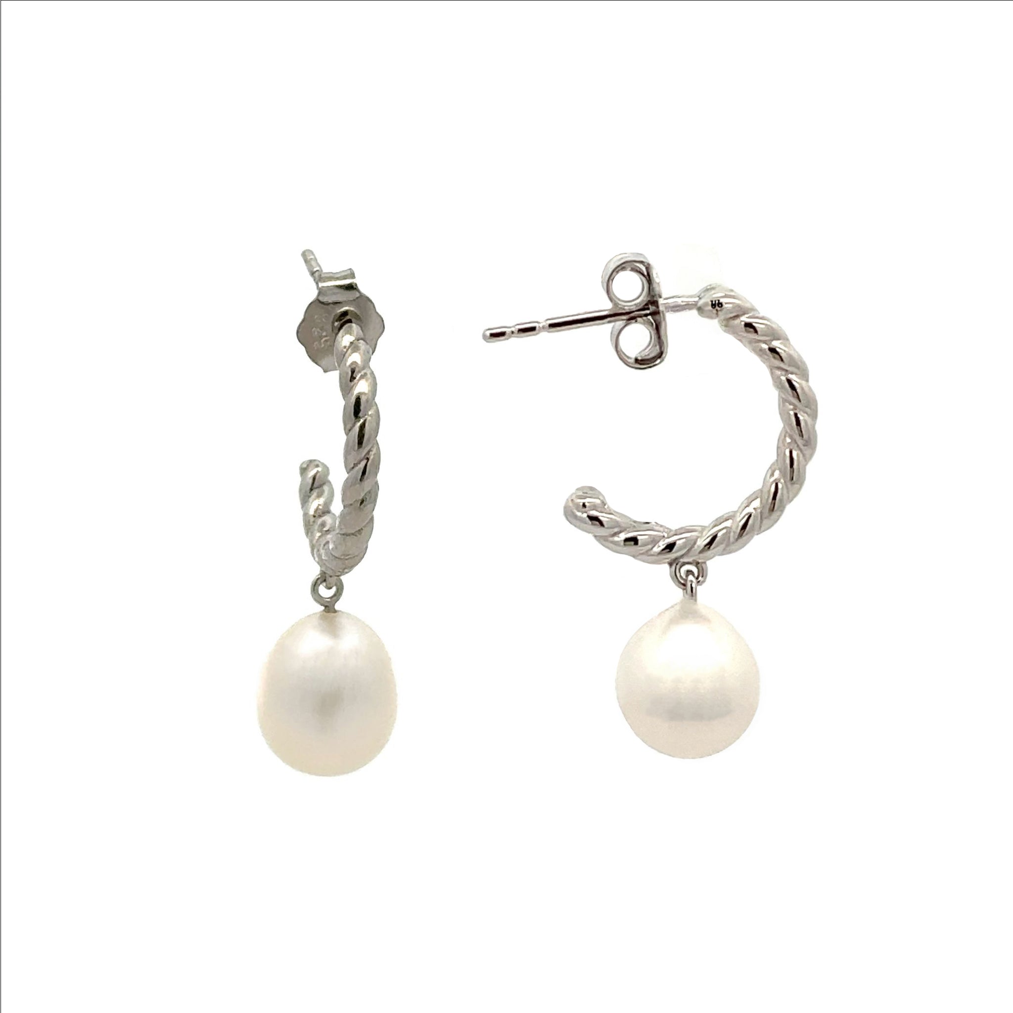 Sterling Silver 7.5-8 mm Freshwater Pearl Drop Earrings