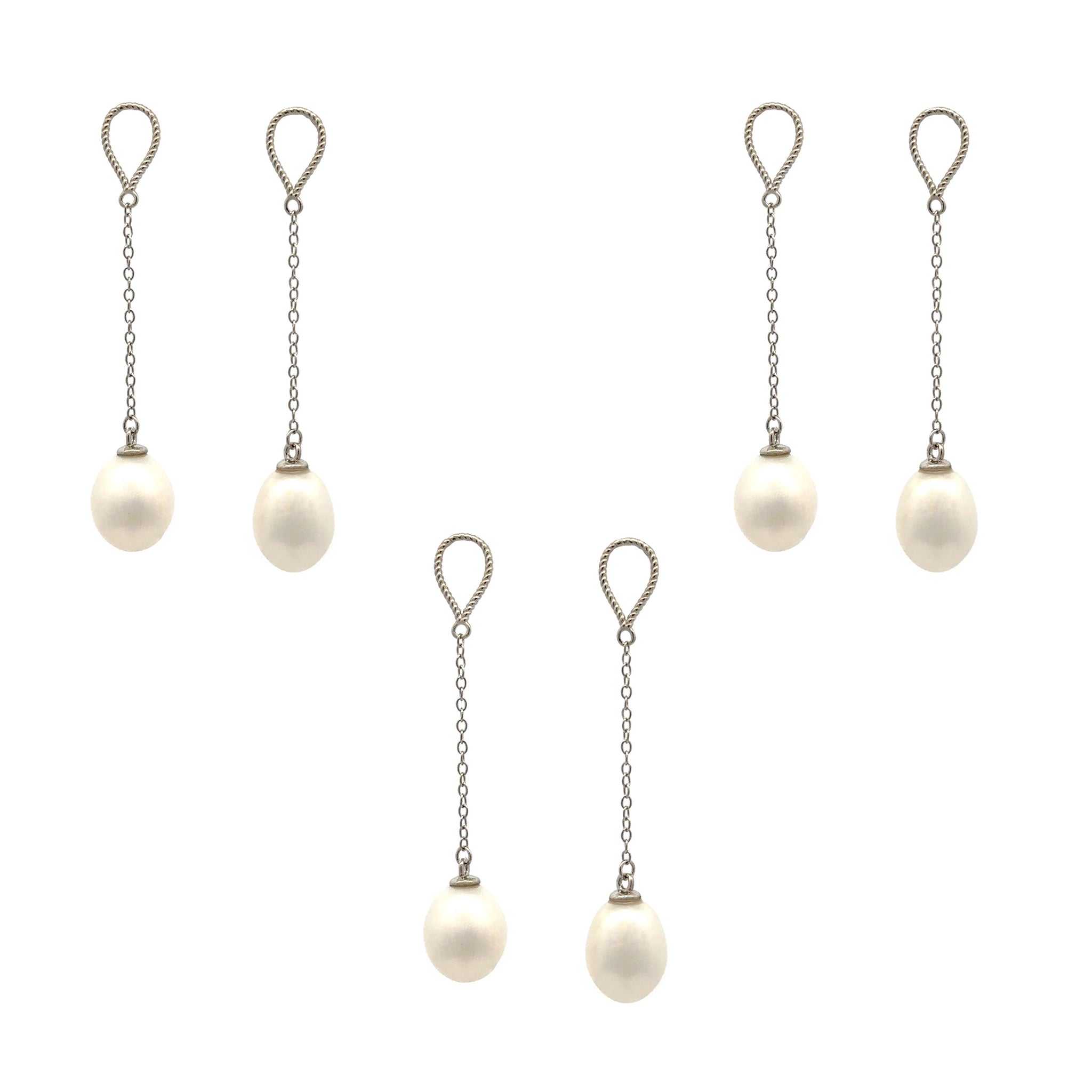 Bridal Party Three Set Bundle - Sterling Silver Freshwater 8-9mm Pearl Drop Earrings