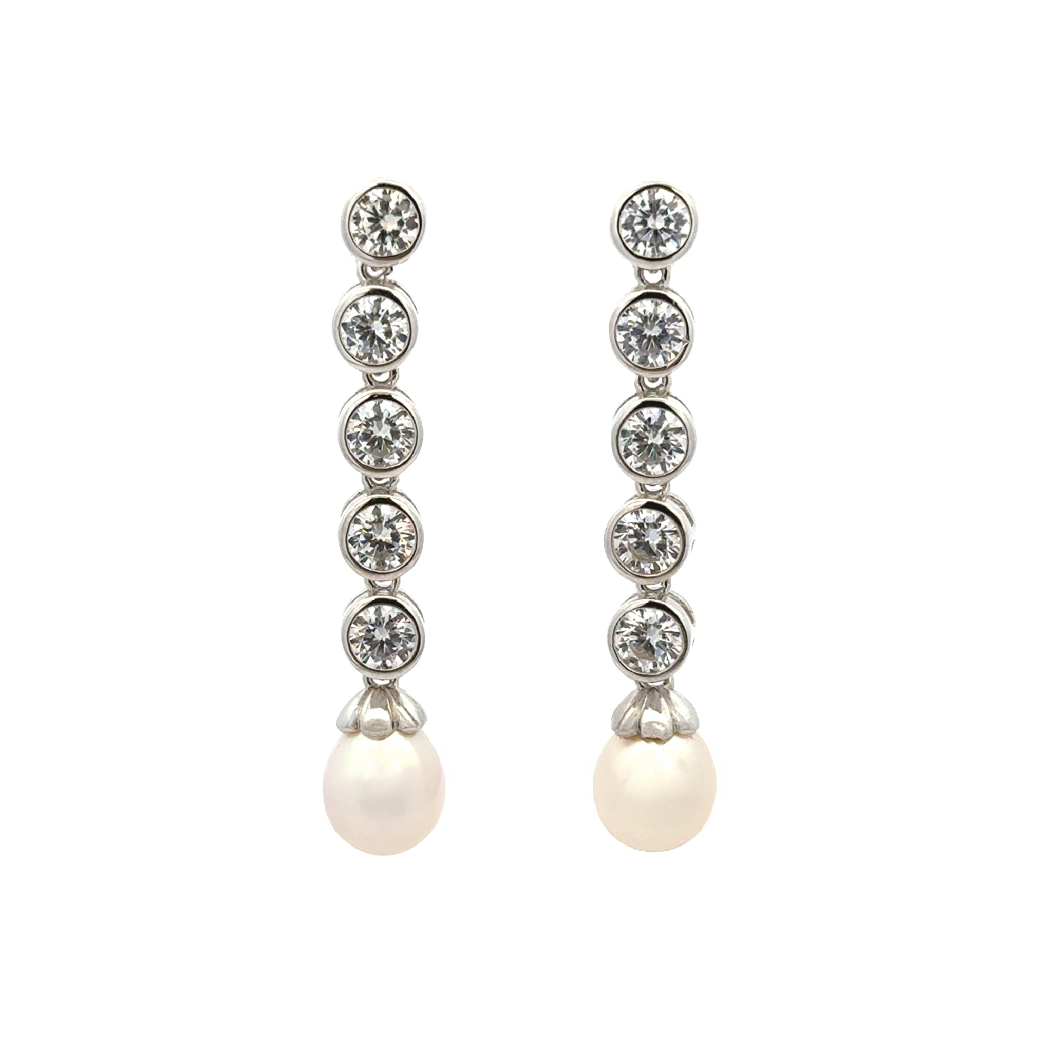 Sterling Silver White 8-9mm Freshwater Pearl & Swarovski Crystal Drop Earrings