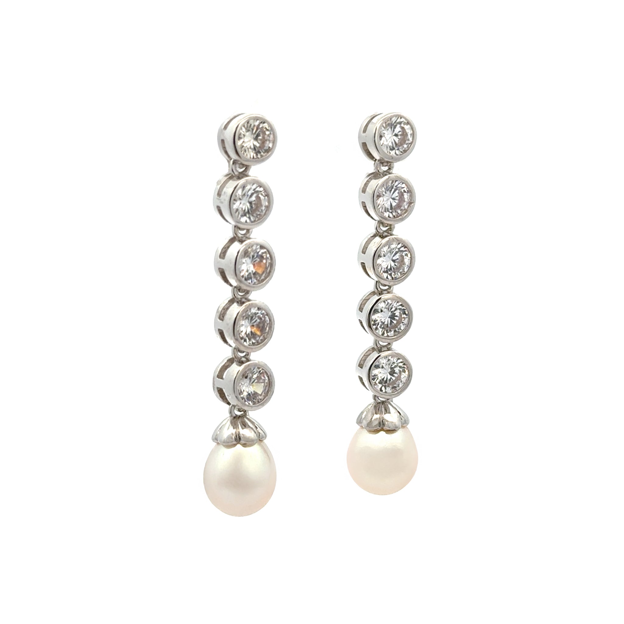 Sterling Silver White 8-9mm Freshwater Pearl & Swarovski Crystal Drop Earrings