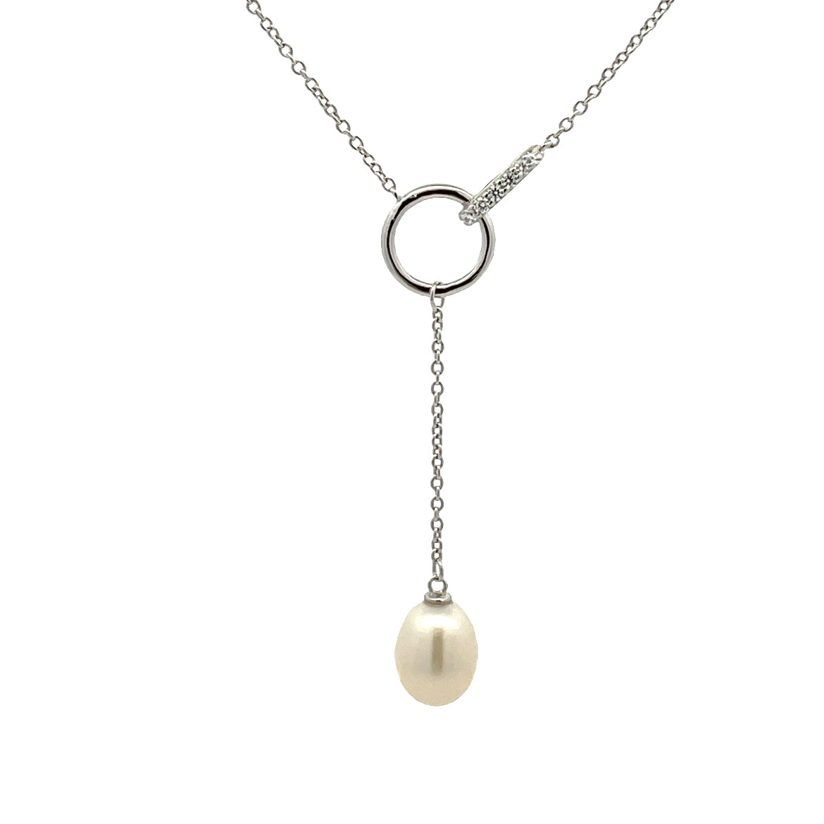 Sterling Silver Freshwater Pearl and Cubic Zirconia Necklace