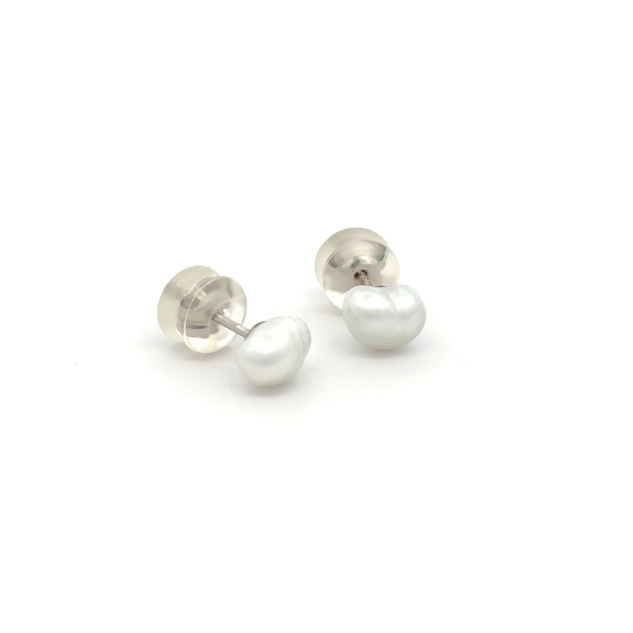 18K White Gold Australian South Sea Keshi Pearl Stud Earrings with Silicon Backings