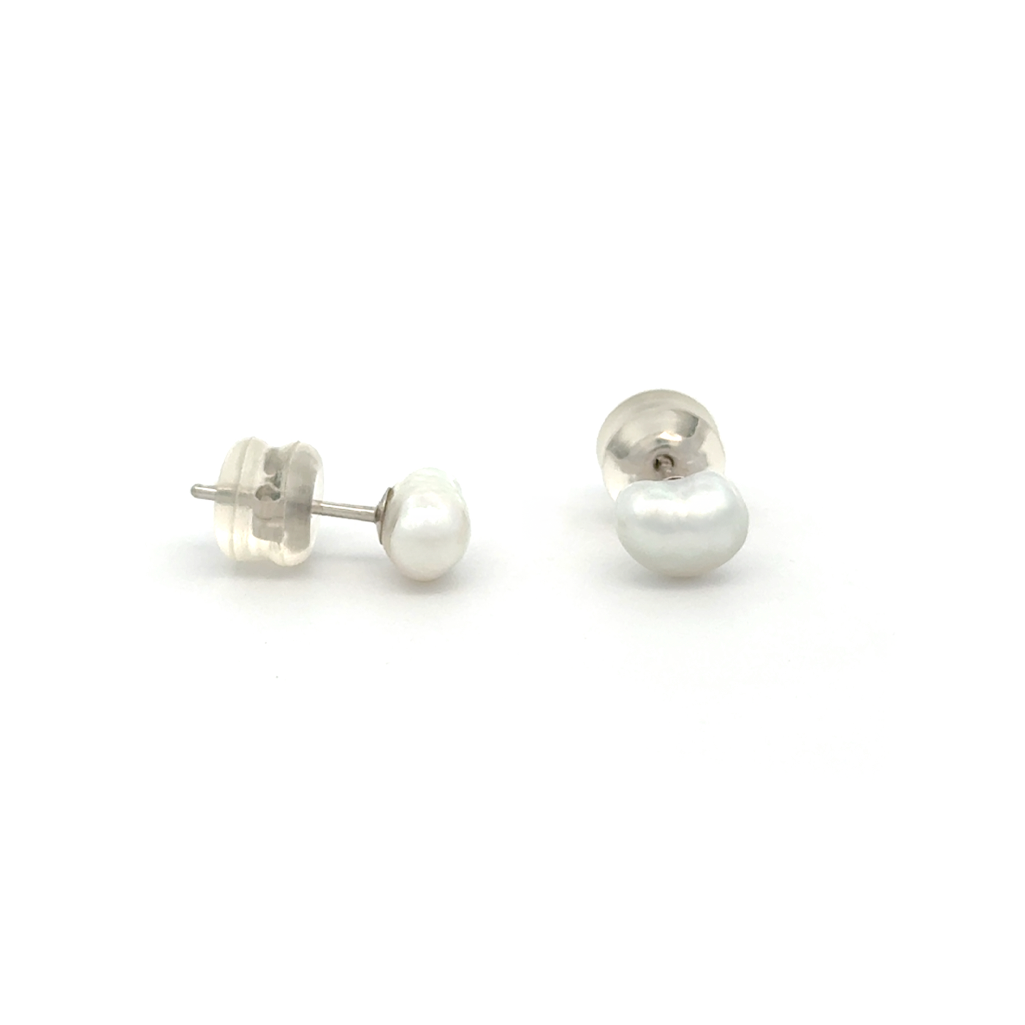 18K White Gold Australian South Sea Keshi Pearl Stud Earrings with Silicon Backings