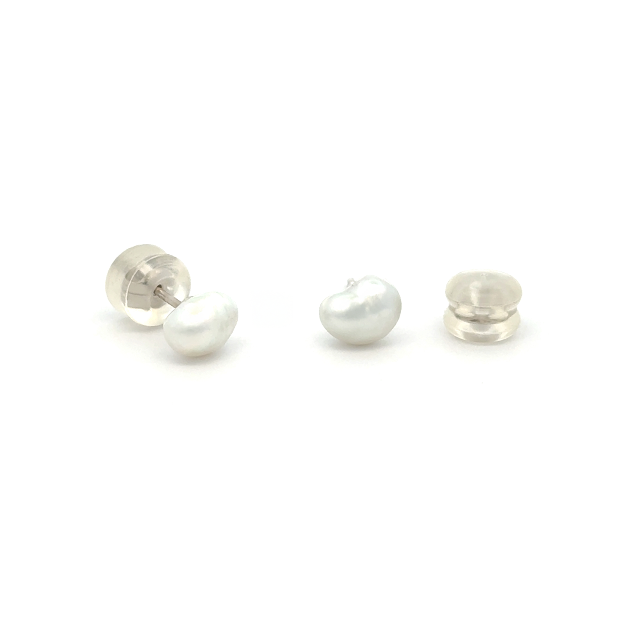 18K White Gold Australian South Sea Keshi Pearl Stud Earrings with Silicon Backings