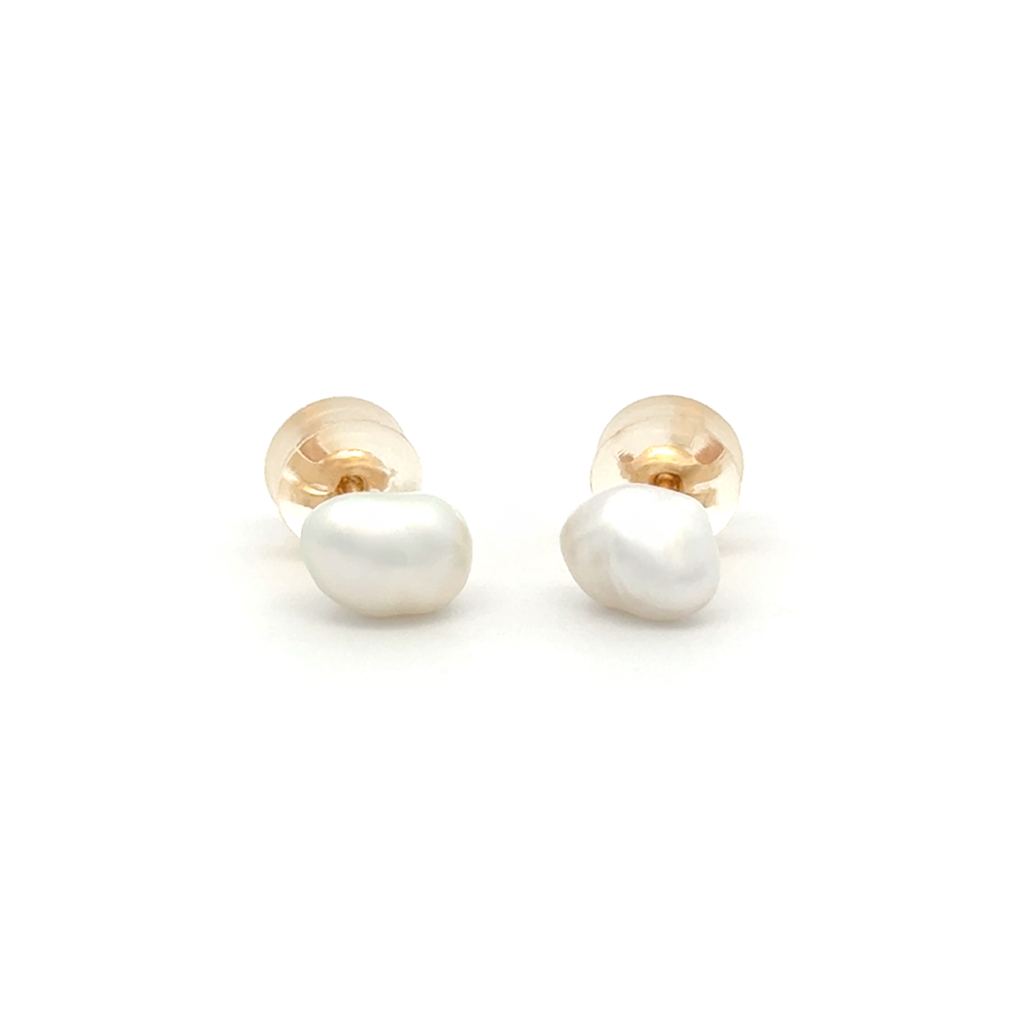 18K Yellow Gold Australian South Sea Keshi Pearl Stud Earrings with Silicon Backings