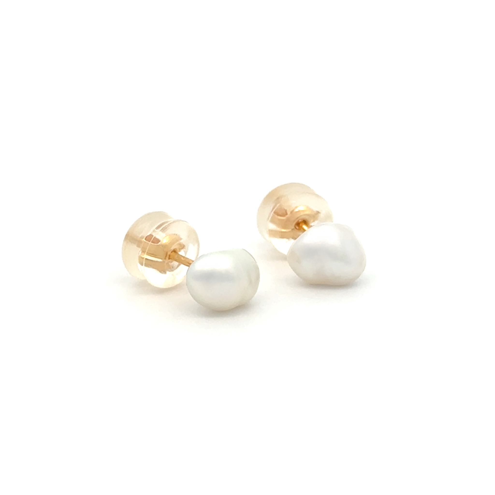 18K Yellow Gold Australian South Sea Keshi Pearl Stud Earrings with Silicon Backings