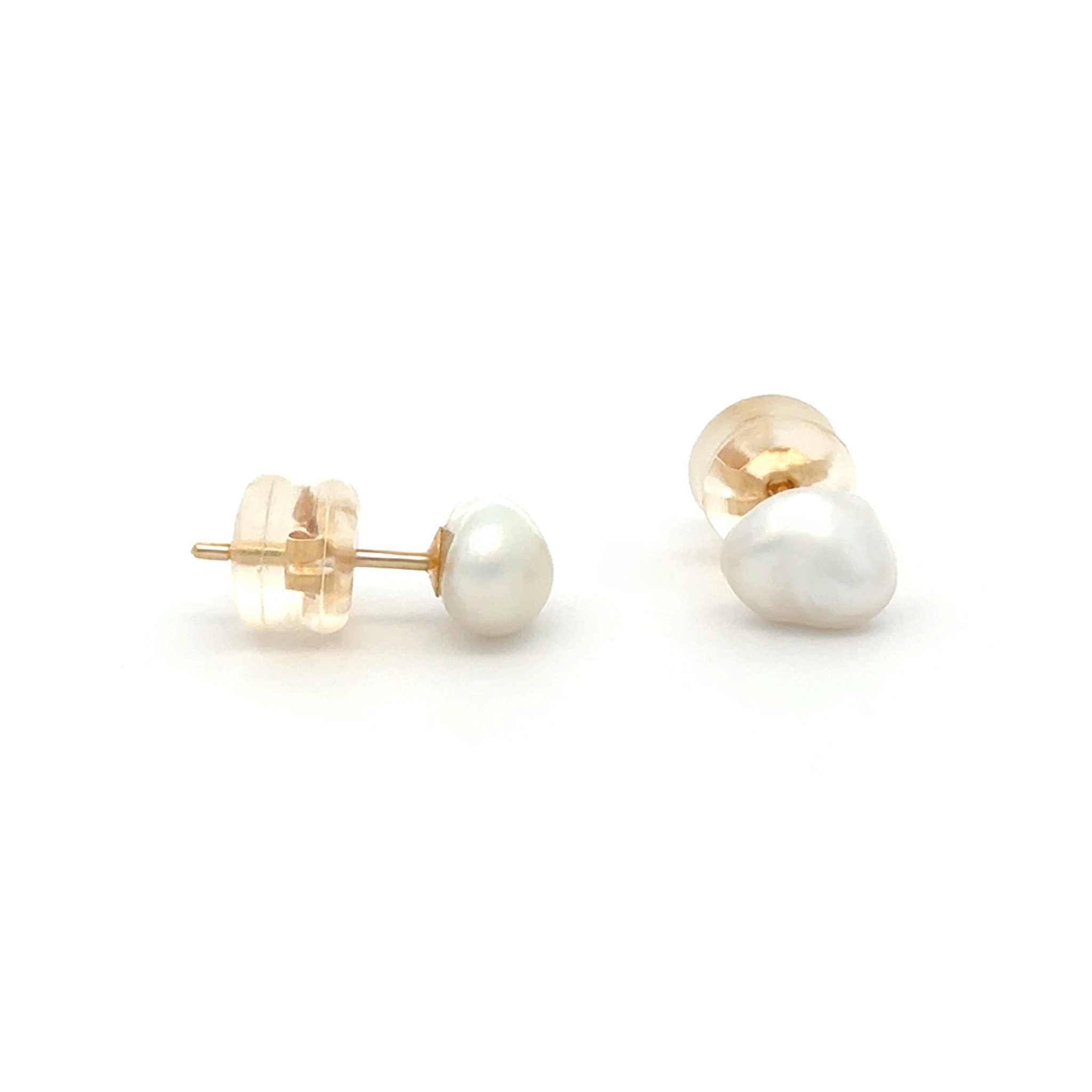 18K Yellow Gold Australian South Sea Keshi Pearl Stud Earrings with Silicon Backings