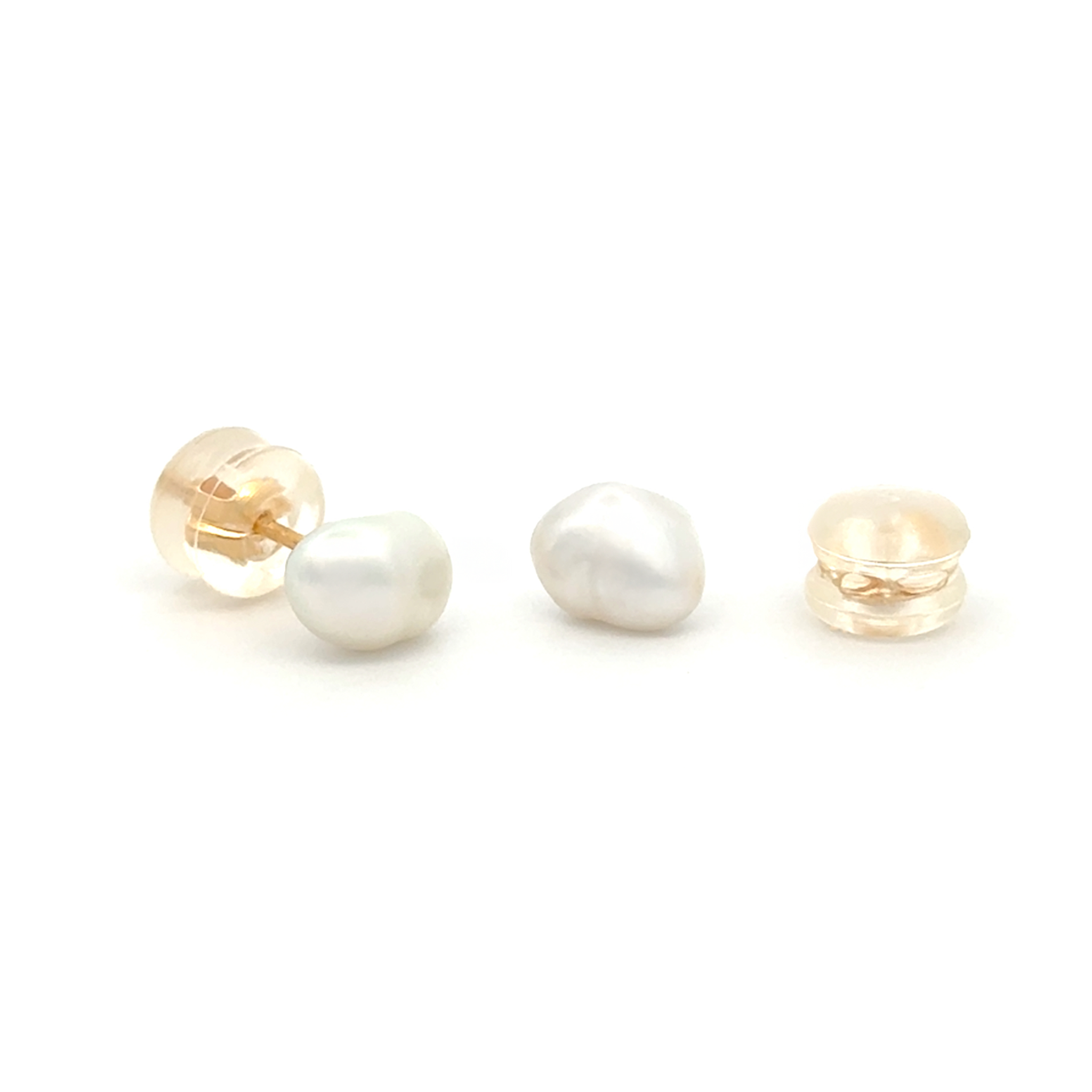 18K Yellow Gold Australian South Sea Keshi Pearl Stud Earrings with Silicon Backings