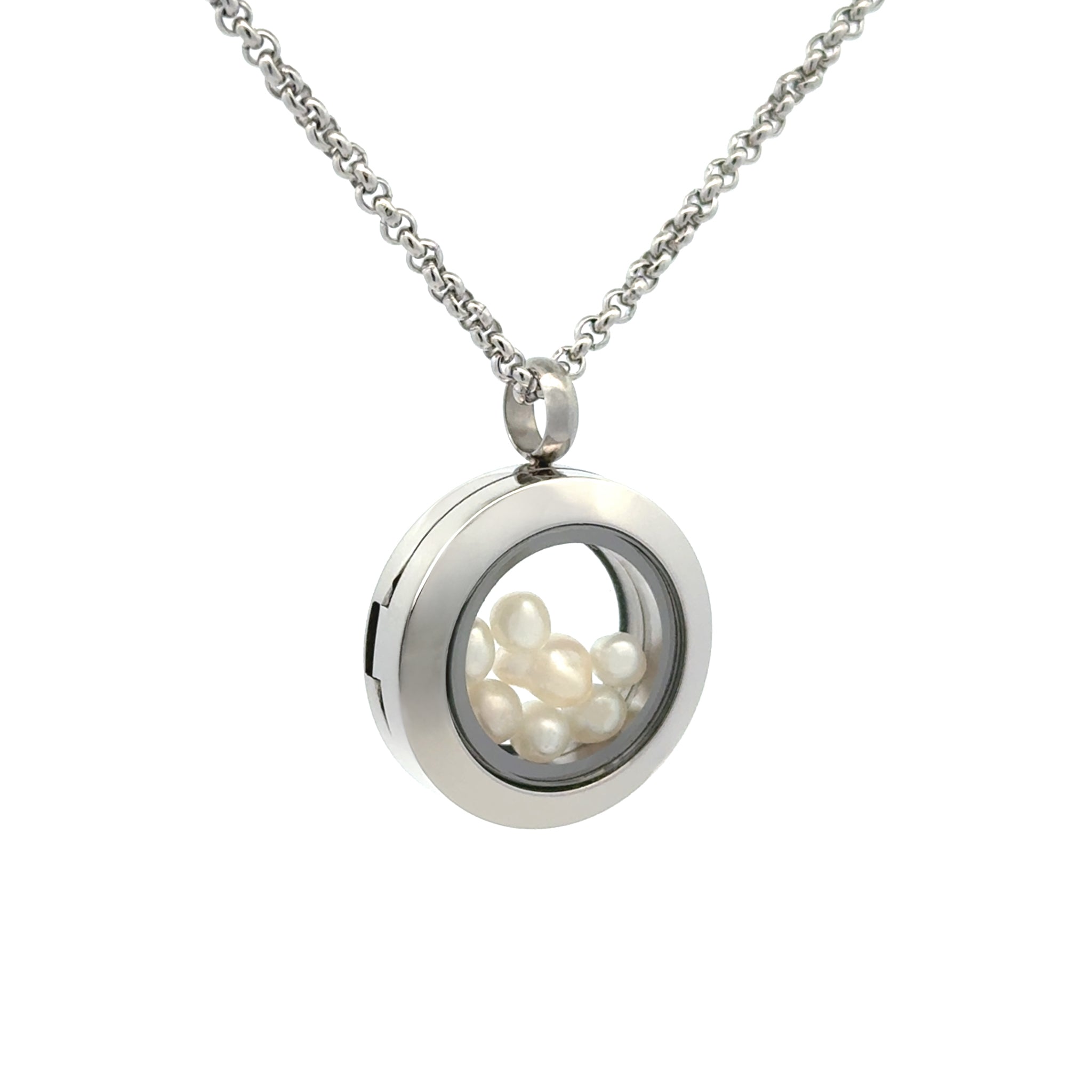 Stainless Steel Australian South Sea Keshi Pearl Small Locket Necklace