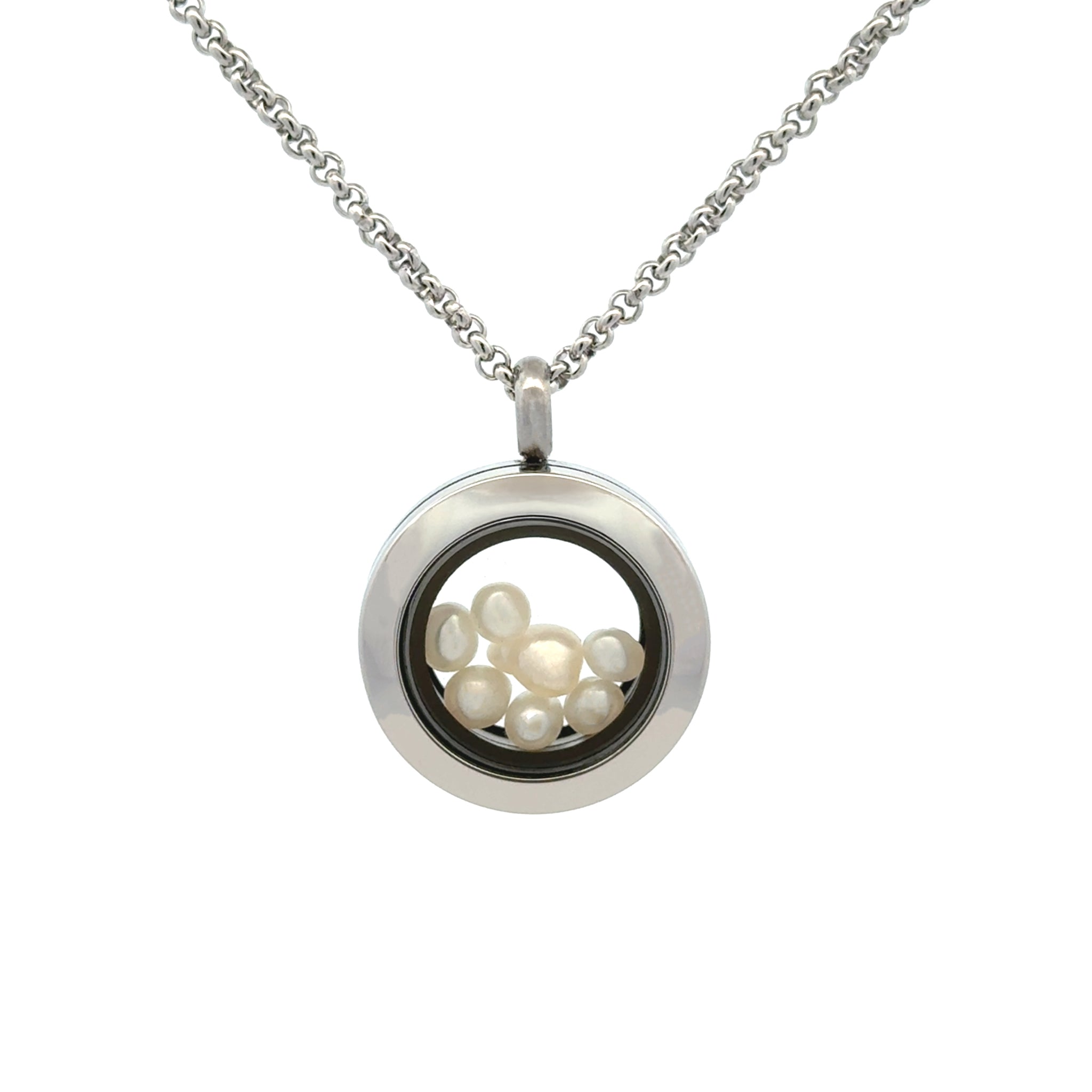 Stainless Steel Australian South Sea Keshi Pearl Small Locket Necklace