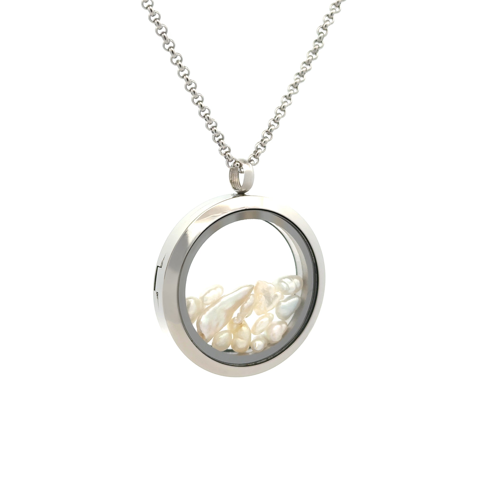 Stainless Steel Australian South Sea Keshi Pearl Large Locket Necklace