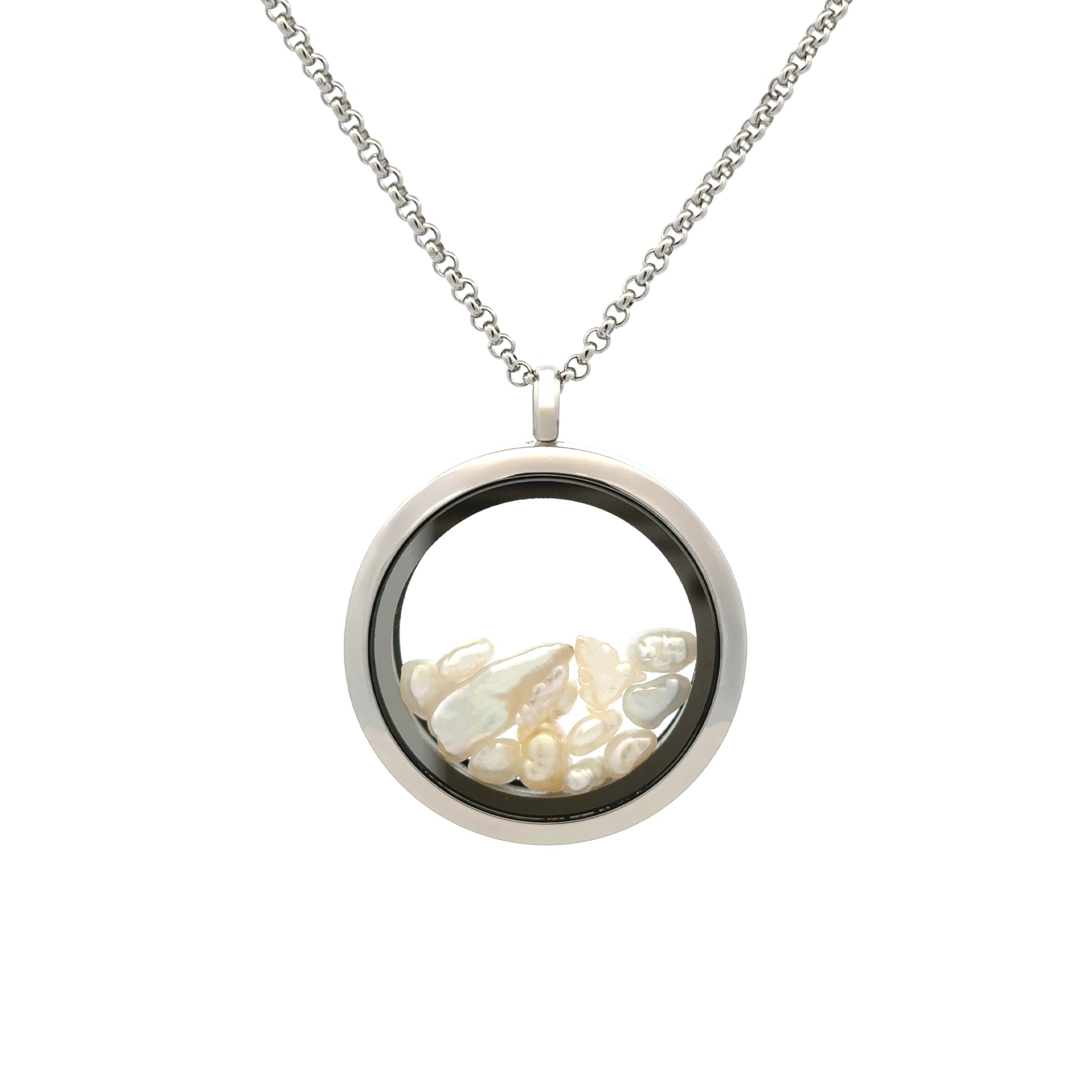 Stainless Steel Australian South Sea Keshi Pearl Large Locket Necklace