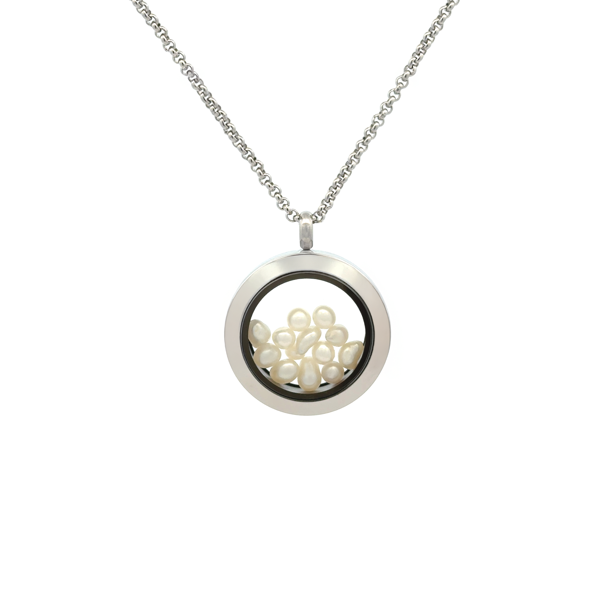 Stainless Steel Australian South Sea Keshi Pearl Medium Locket Necklace