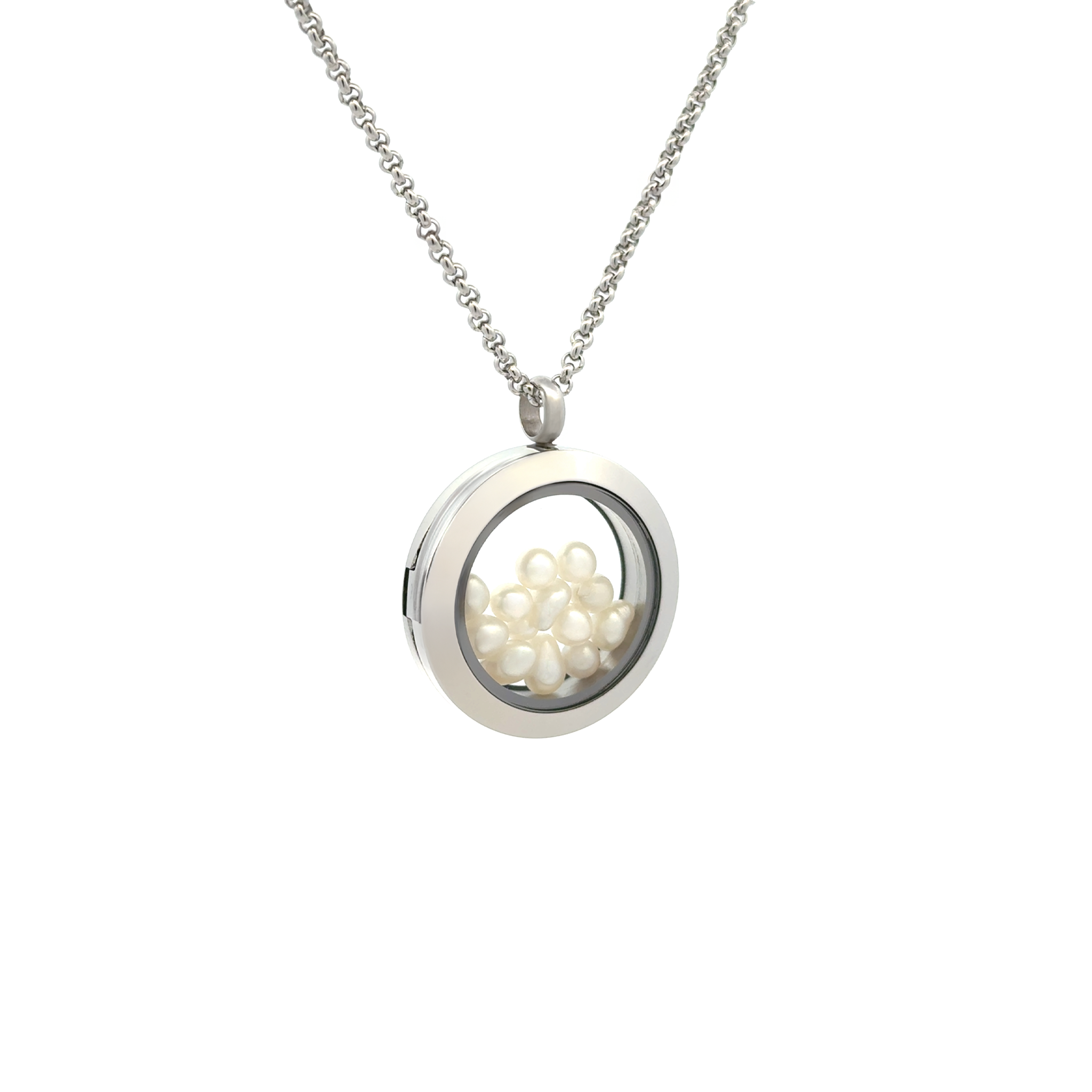 Stainless Steel Australian South Sea Keshi Pearl Medium Locket Necklace